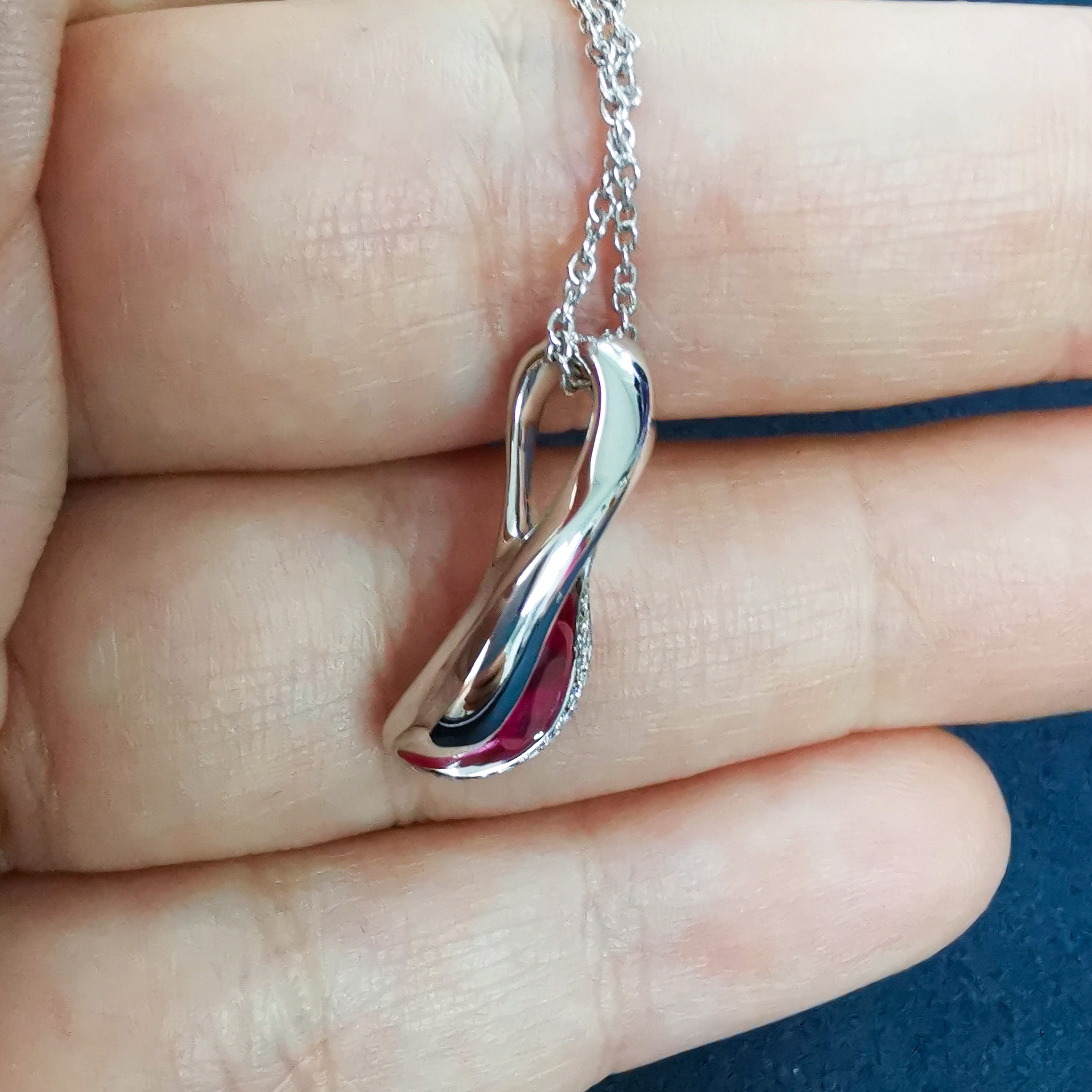 Ruby, Diamonds, Enamel 18K White Gold, Pendant, P 0123-6