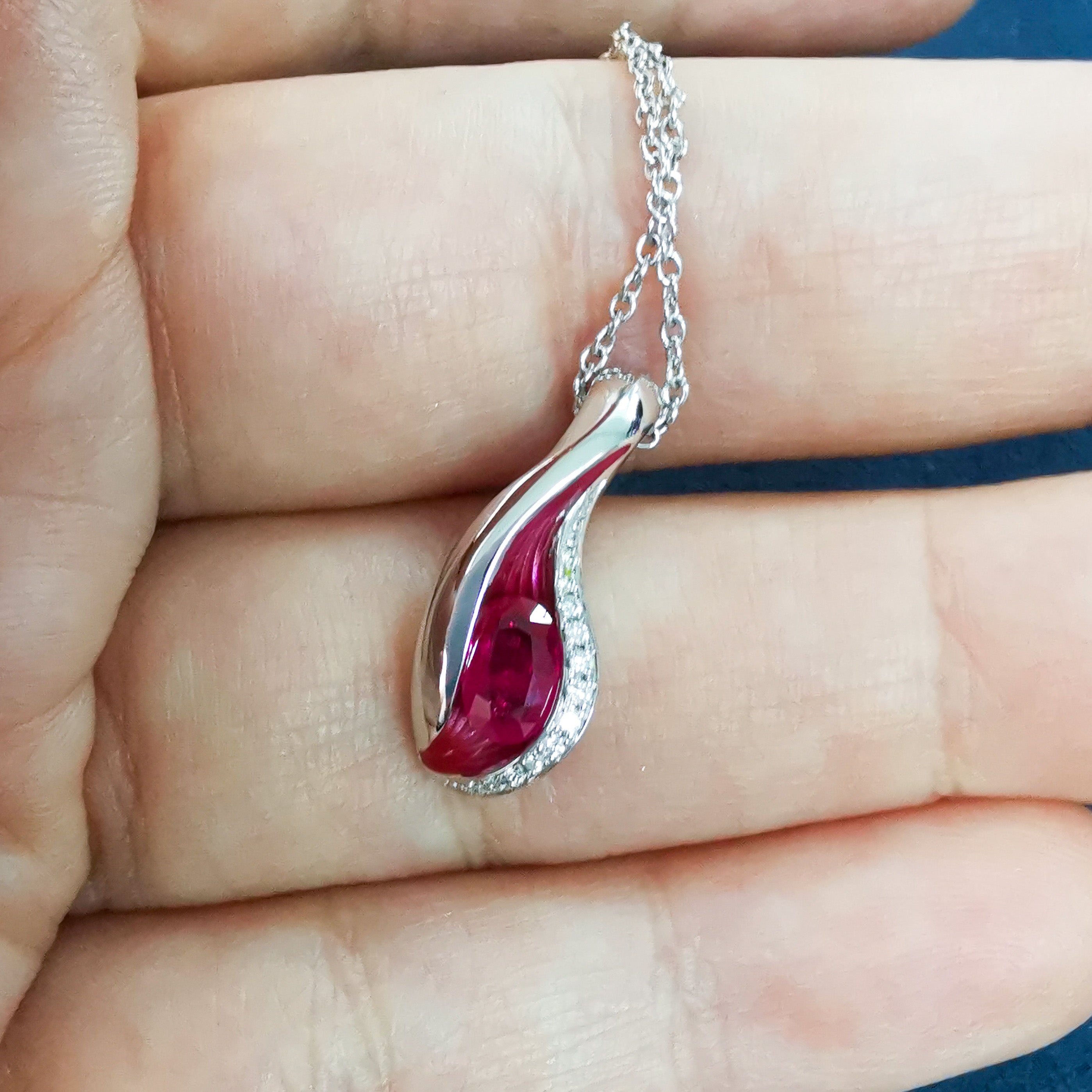 Ruby, Diamonds, Enamel 18K White Gold, Pendant, P 0123-6