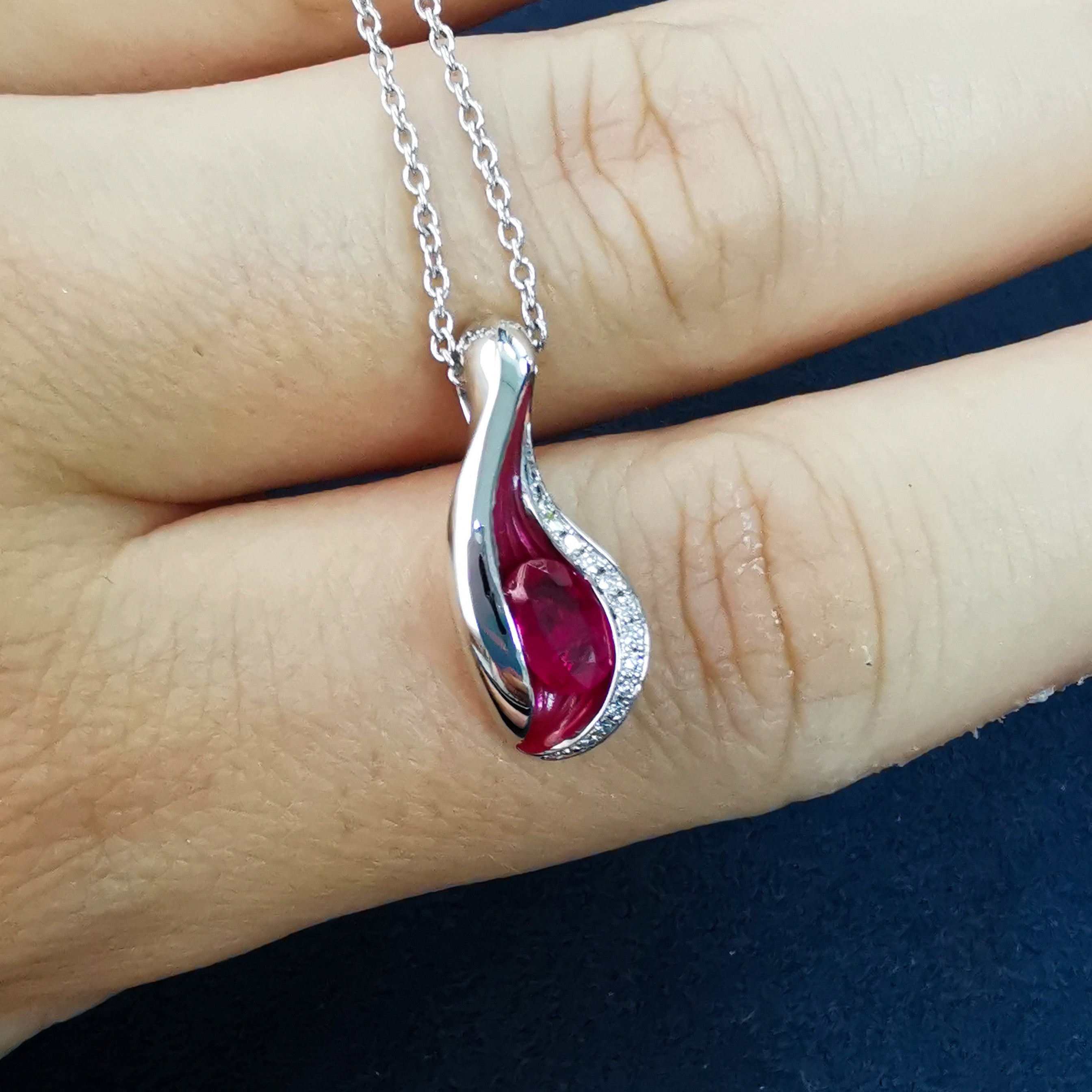 Ruby, Diamonds, Enamel 18K White Gold, Pendant, P 0123-6