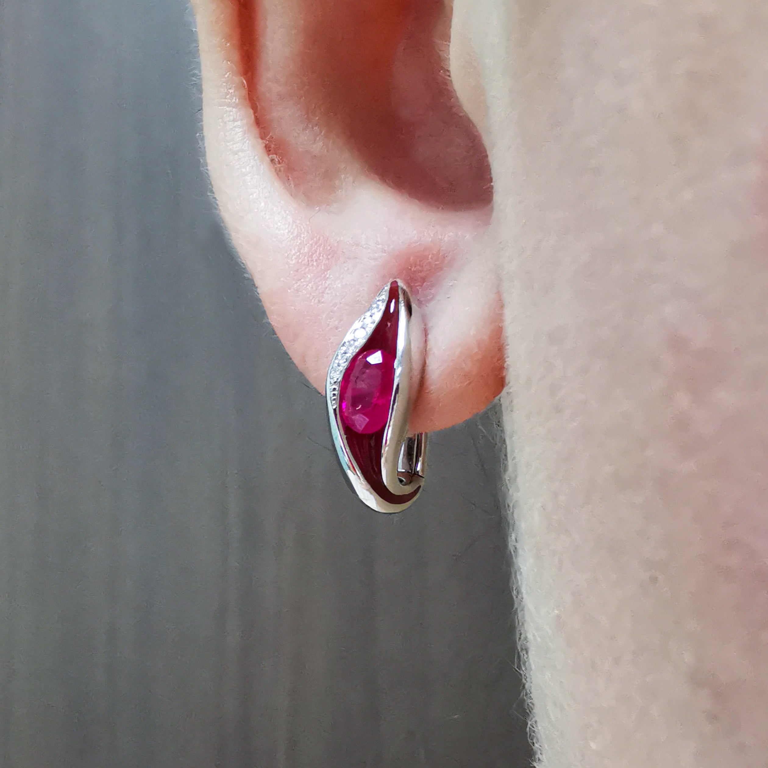 Enamel, Ruby, Diamonds 18K White Gold Earrings, E 0123-60