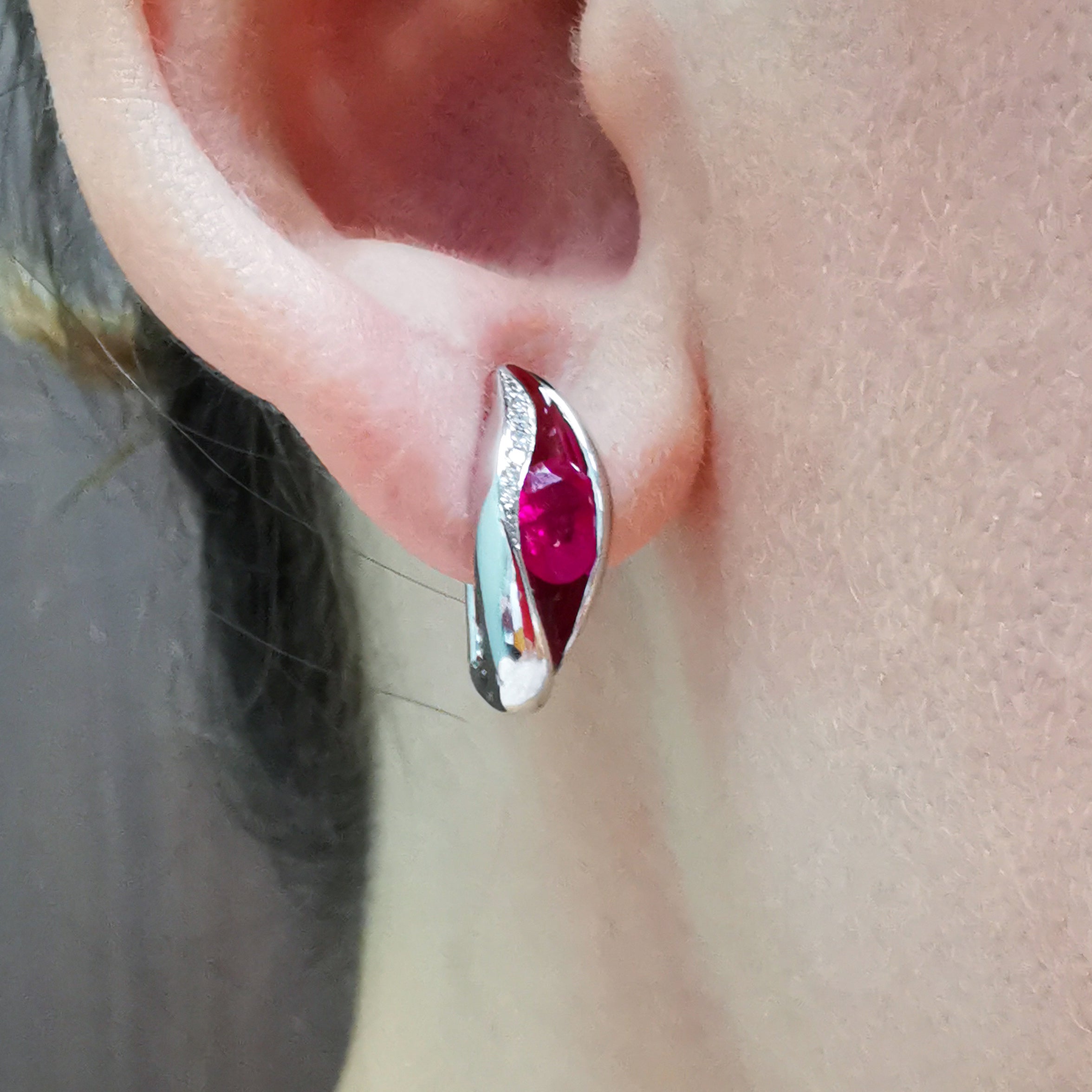 Enamel, Ruby, Diamonds 18K White Gold Earrings, E 0123-60
