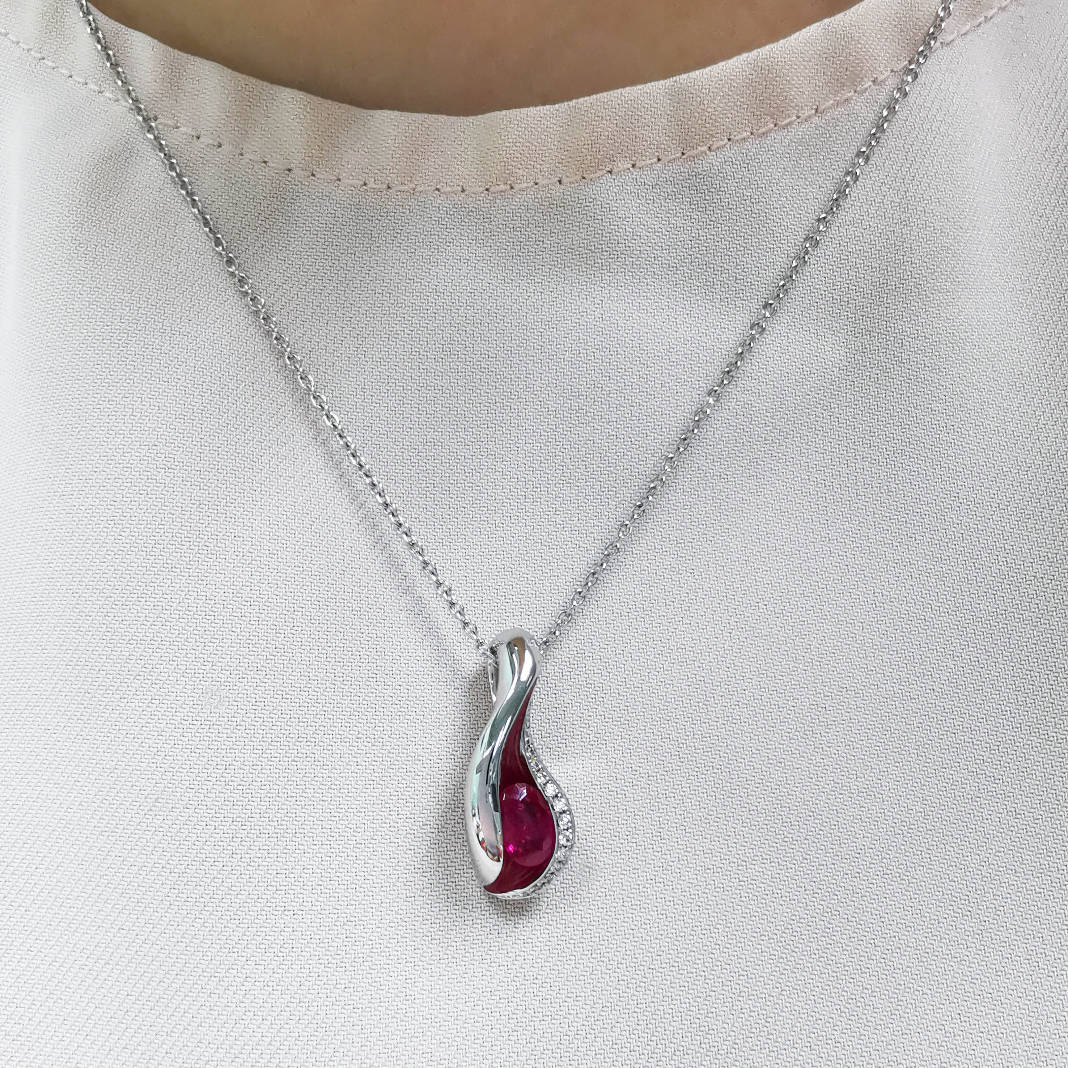 Ruby, Diamonds, Enamel 18K White Gold, Pendant, P 0123-6