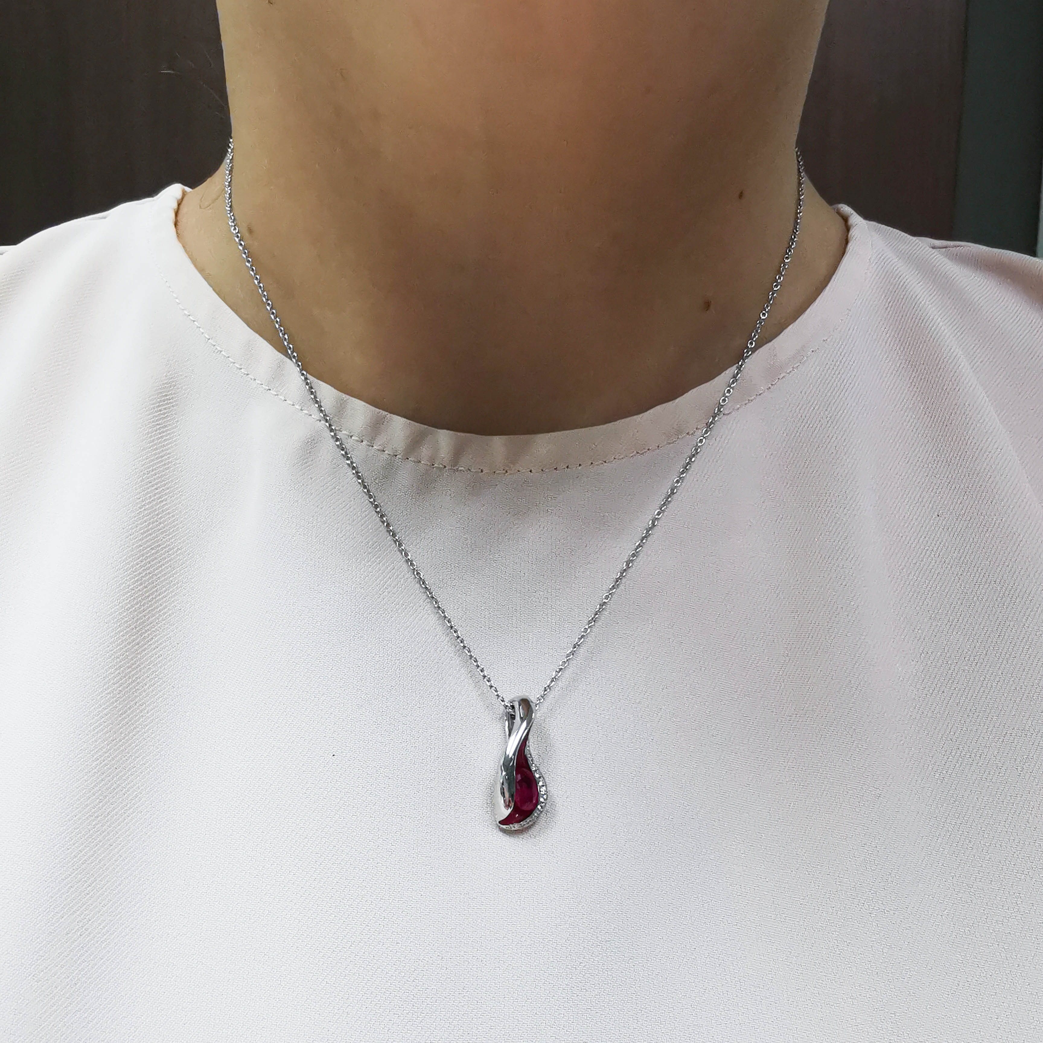 Ruby, Diamonds, Enamel 18K White Gold, Pendant, P 0123-6