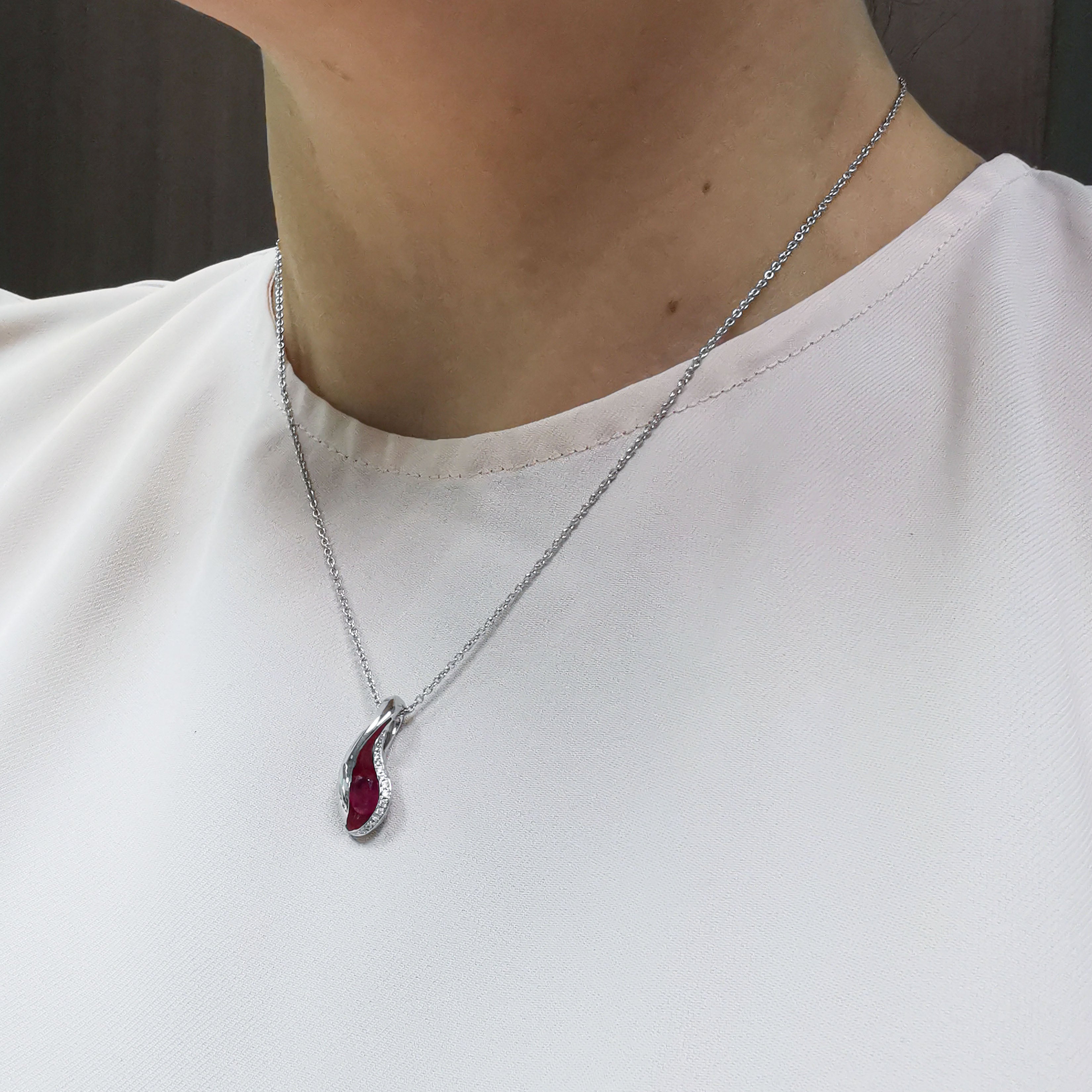 Ruby, Diamonds, Enamel 18K White Gold, Pendant, P 0123-6