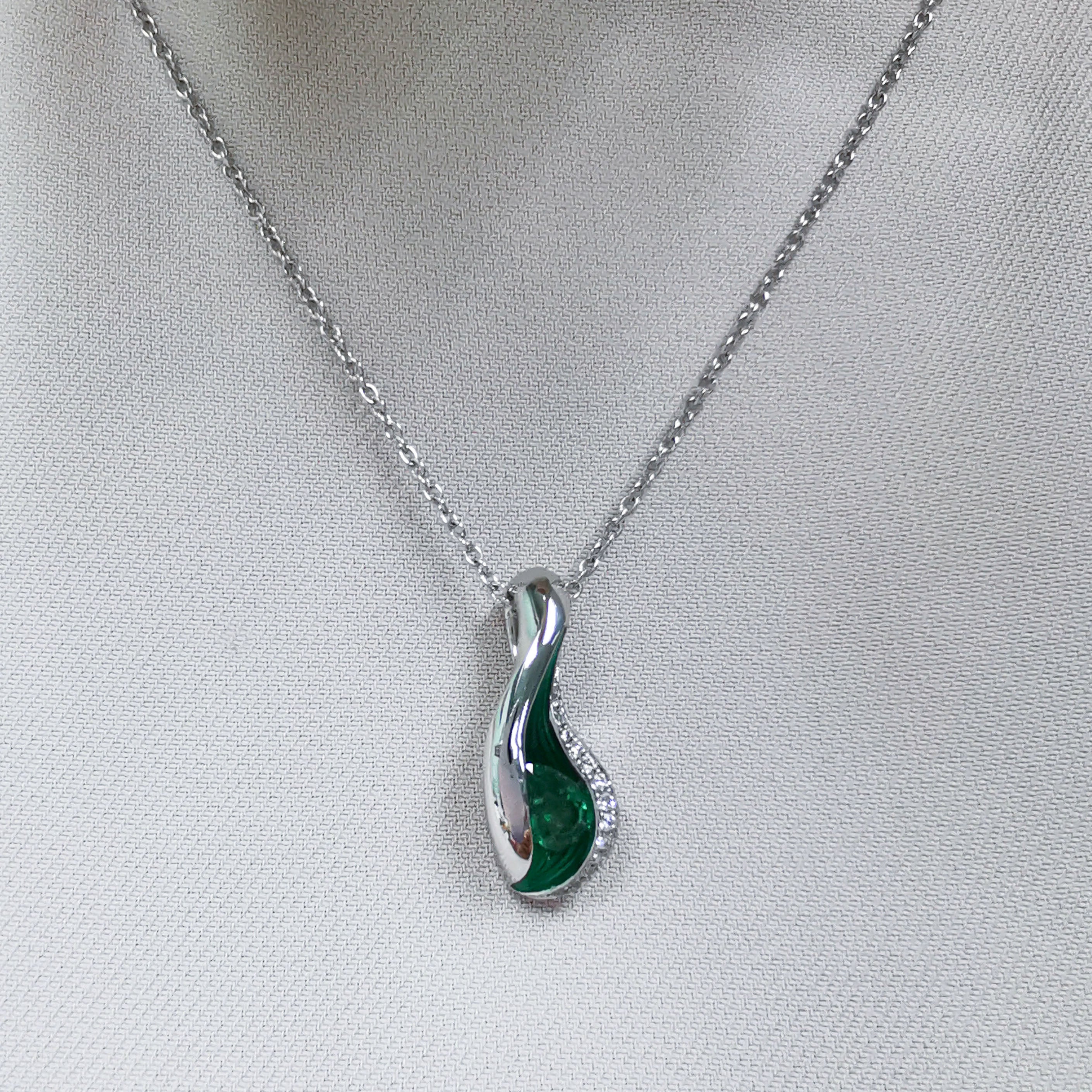 Emerald, Diamonds, Enamel 18K White Gold Pendant, P 0123-7