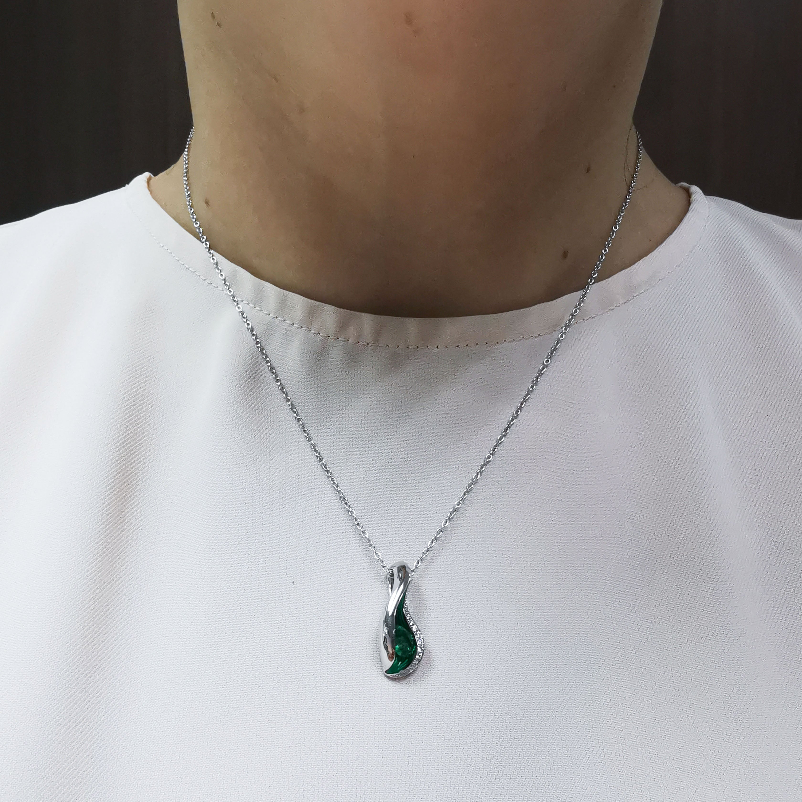 Emerald, Diamonds, Enamel 18K White Gold Pendant, P 0123-7