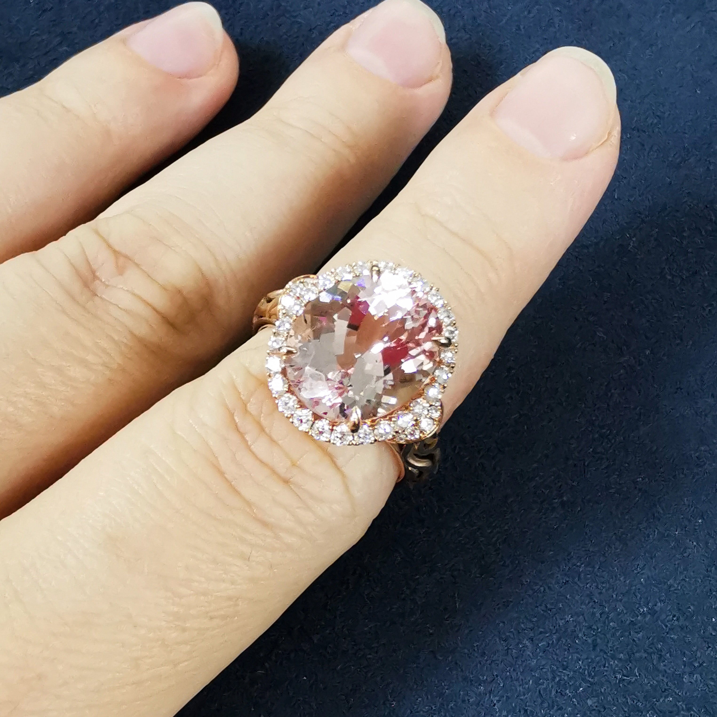 Morganite, Diamonds 18K Rose Gold Ring, R 0144-0