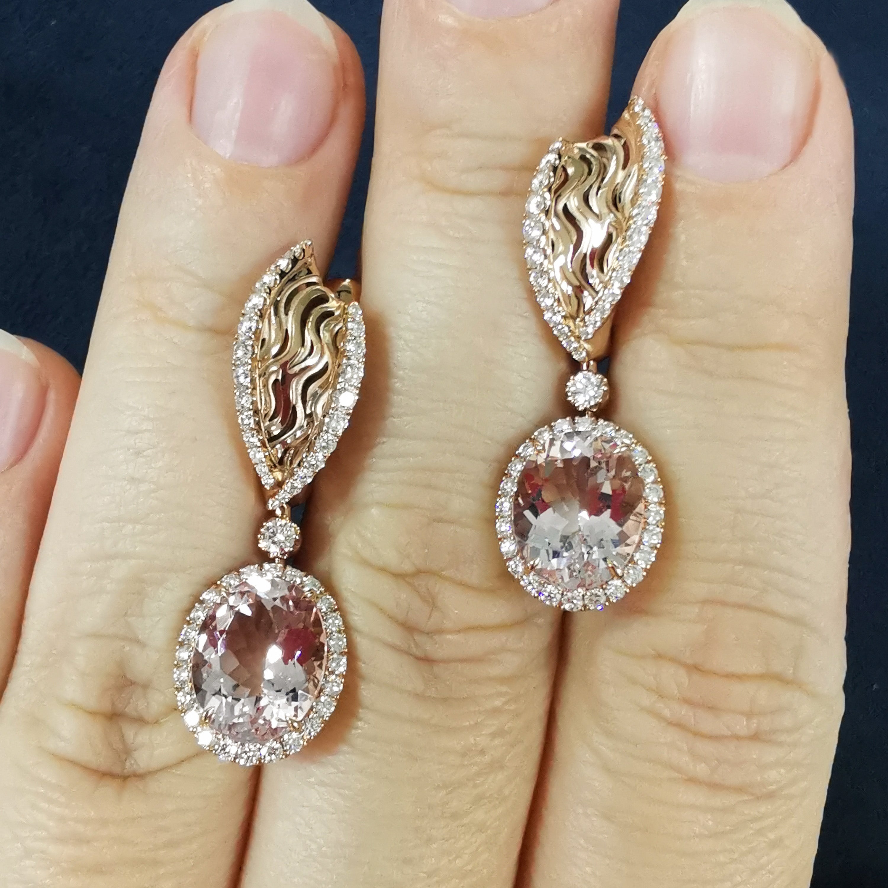 Morganite, Diamonds 18K Rose Gold Earrings, E 0144-02