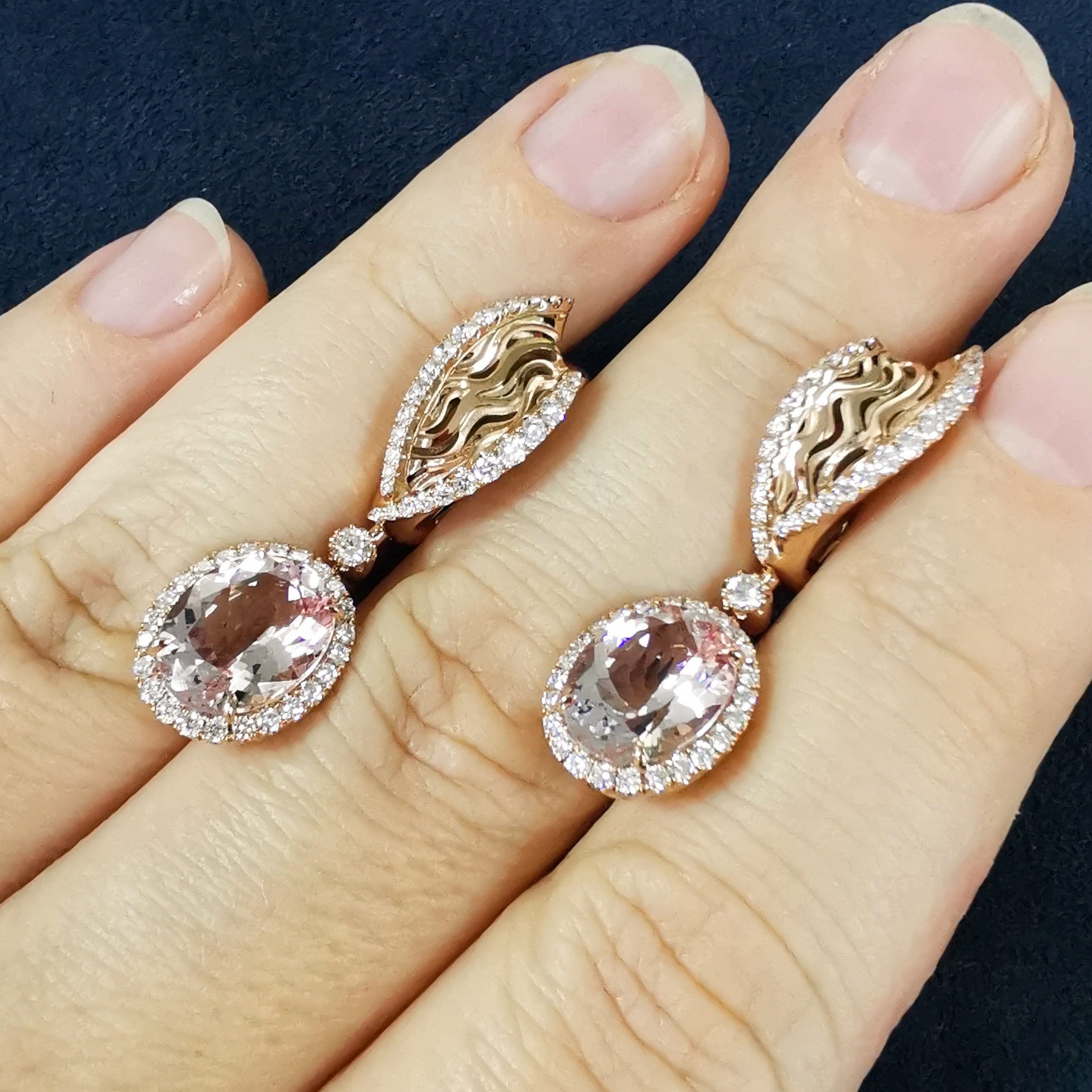 Morganite, Diamonds 18K Rose Gold Earrings, E 0144-02