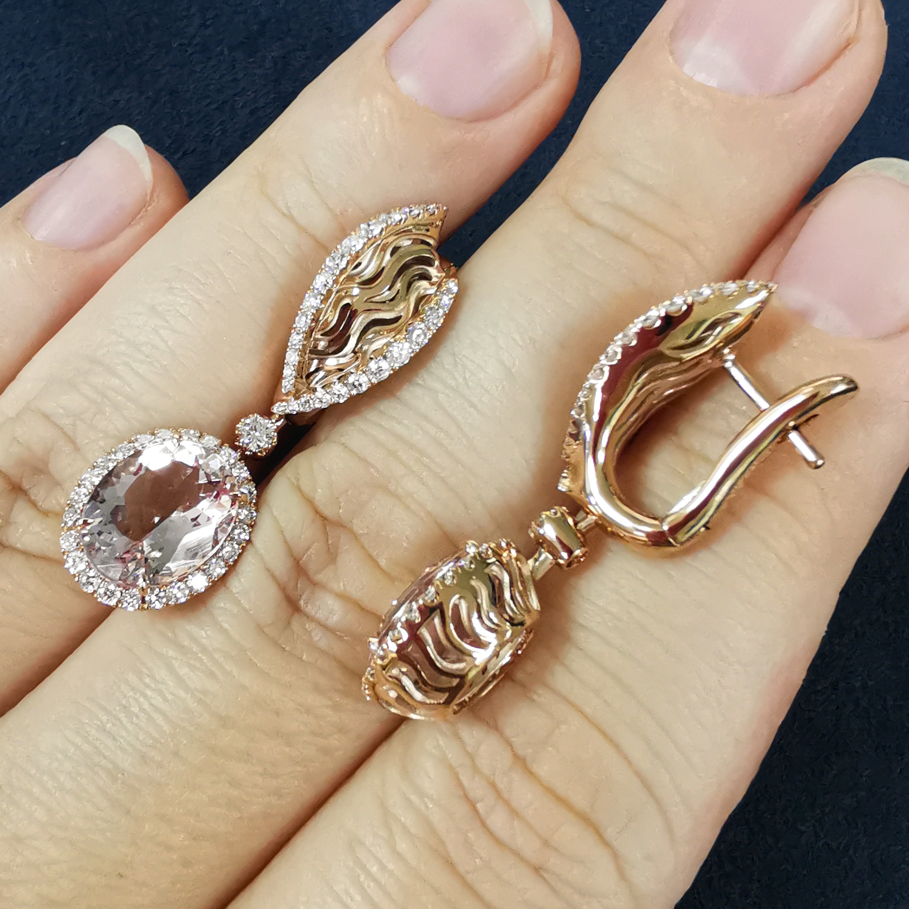 Morganite, Diamonds 18K Rose Gold Earrings, E 0144-02