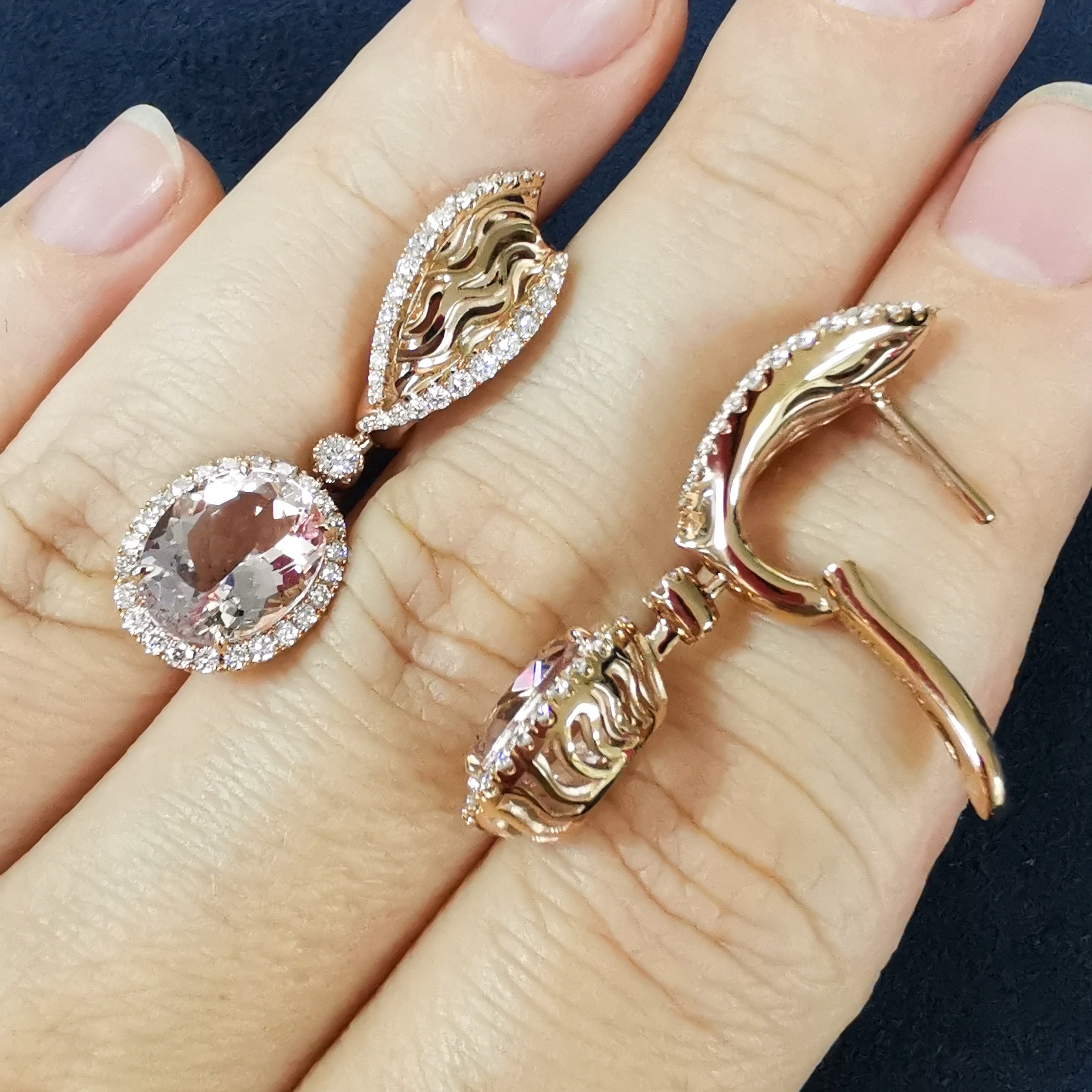 Morganite, Diamonds 18K Rose Gold Earrings, E 0144-02