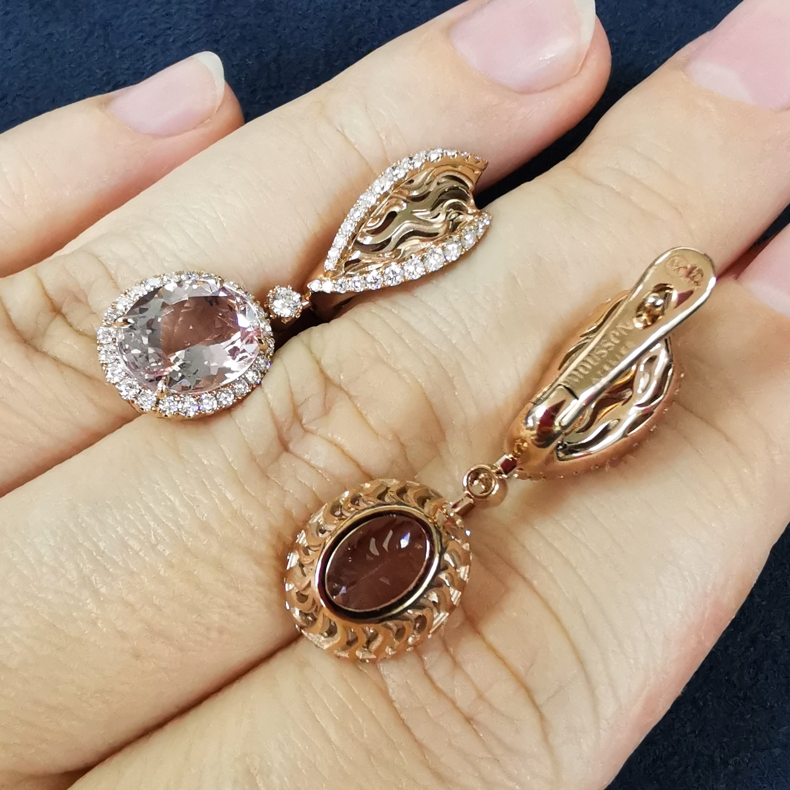 Morganite, Diamonds 18K Rose Gold Earrings, E 0144-02
