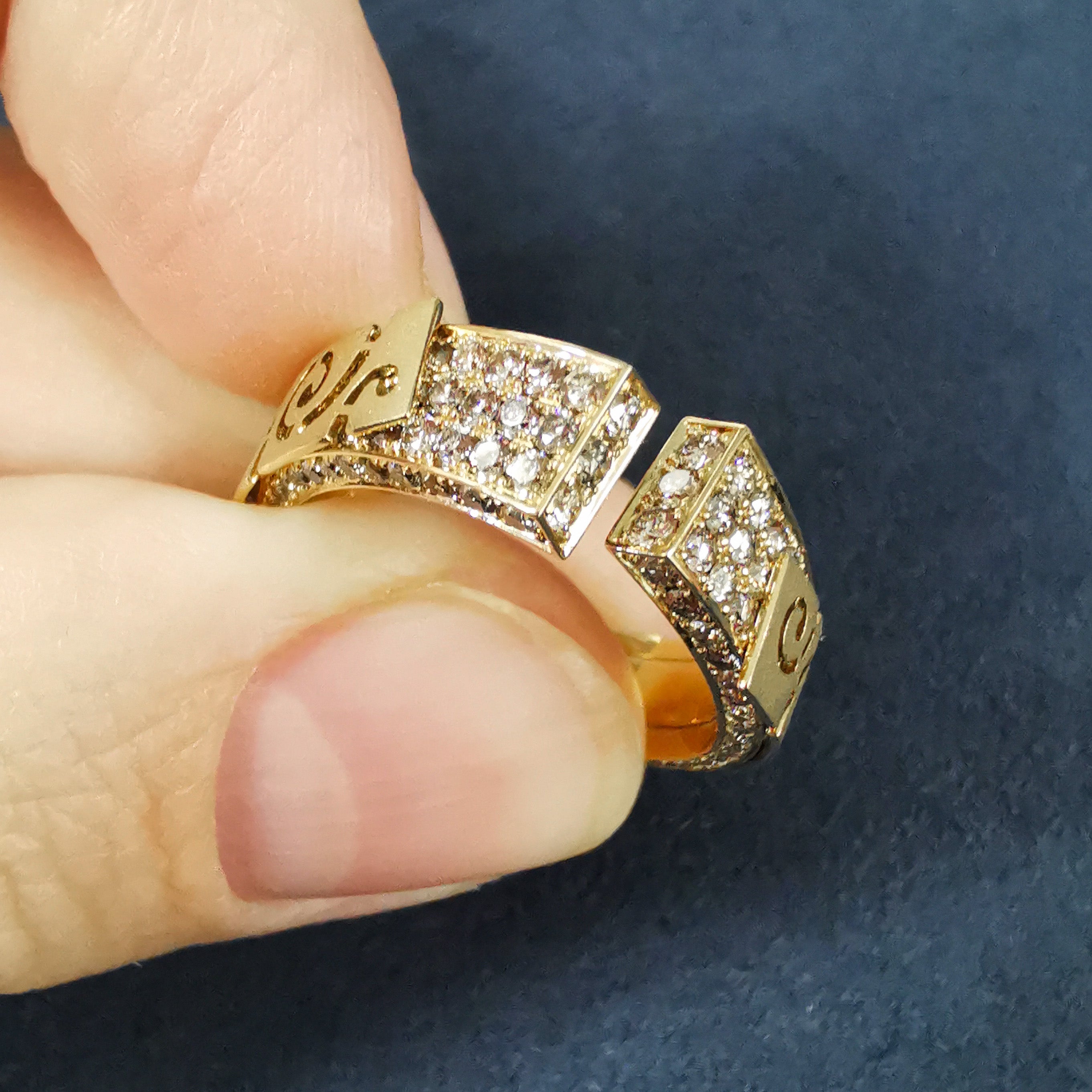 R 0003-3, 18K Yellow Gold, Champagne Diamonds Ring
