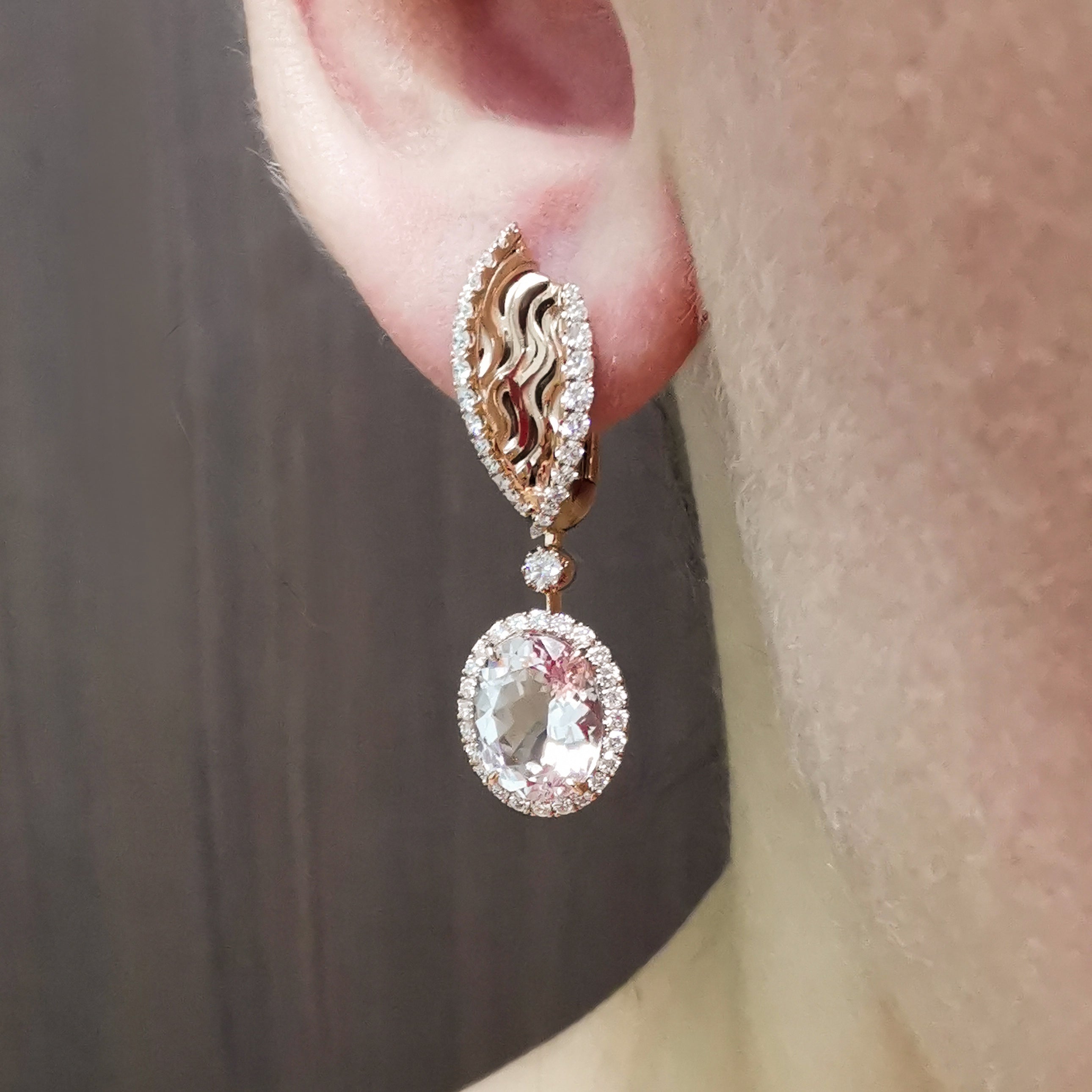 E 0144-02, 18K Rose Gold, Morganite, Diamonds Earrings