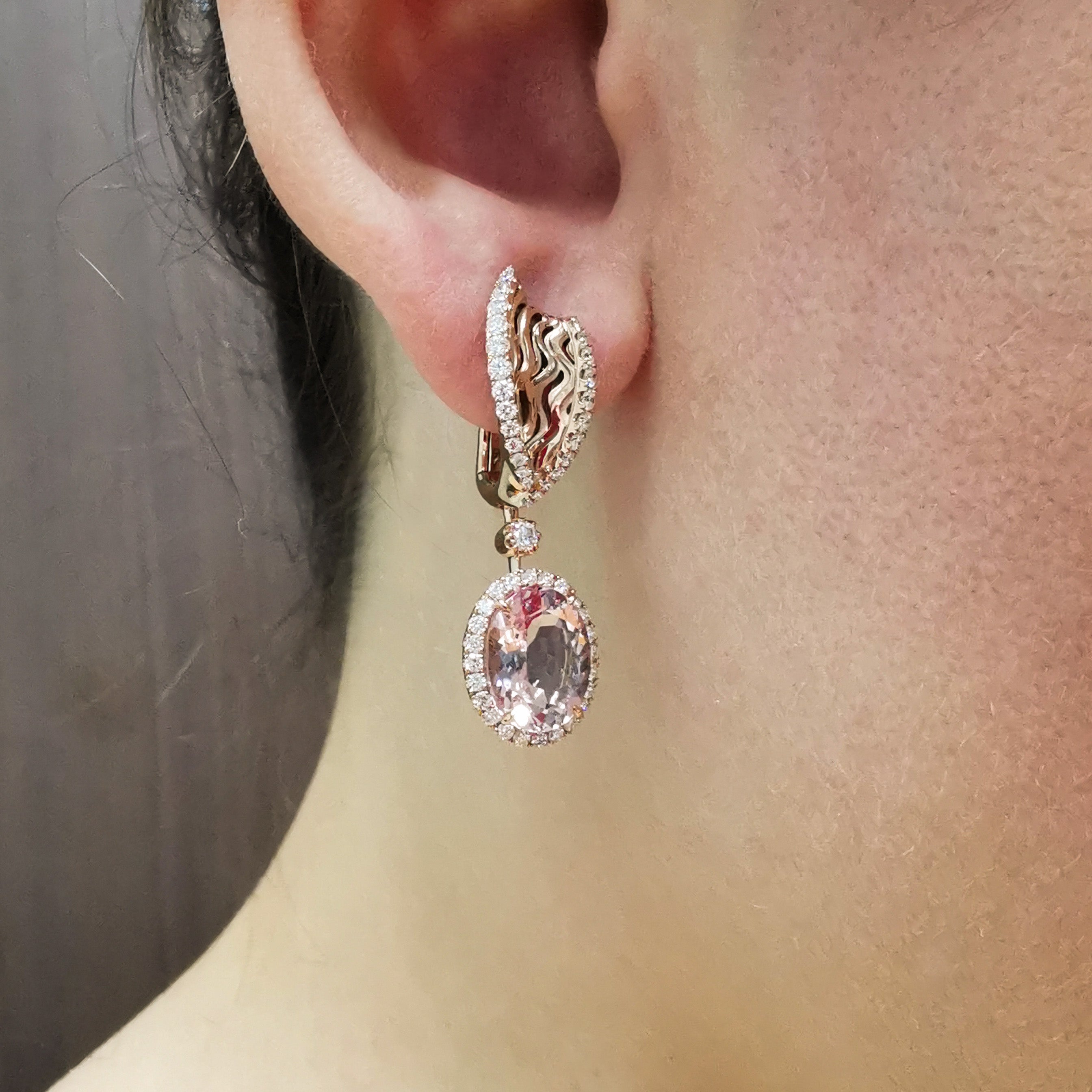 Morganite, Diamonds 18K Rose Gold Earrings, E 0144-02