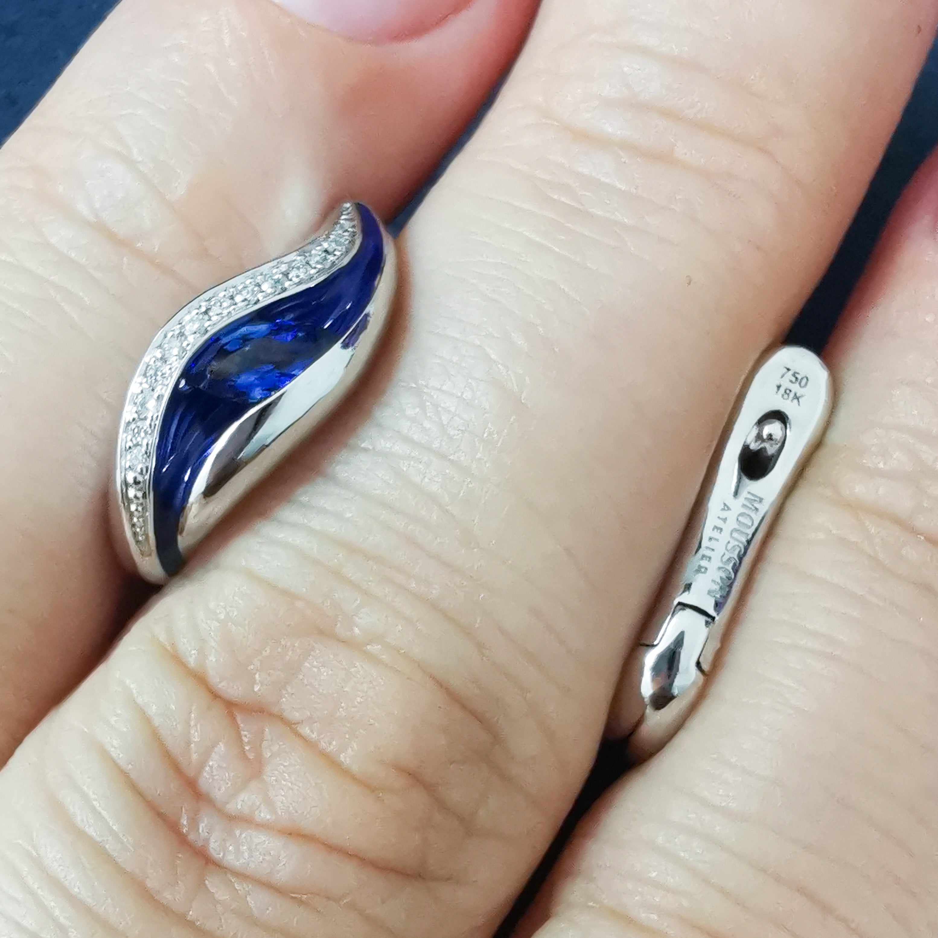 Enamel, Sapphire, Diamonds 18K White Gold Earrings, E 0123-80
