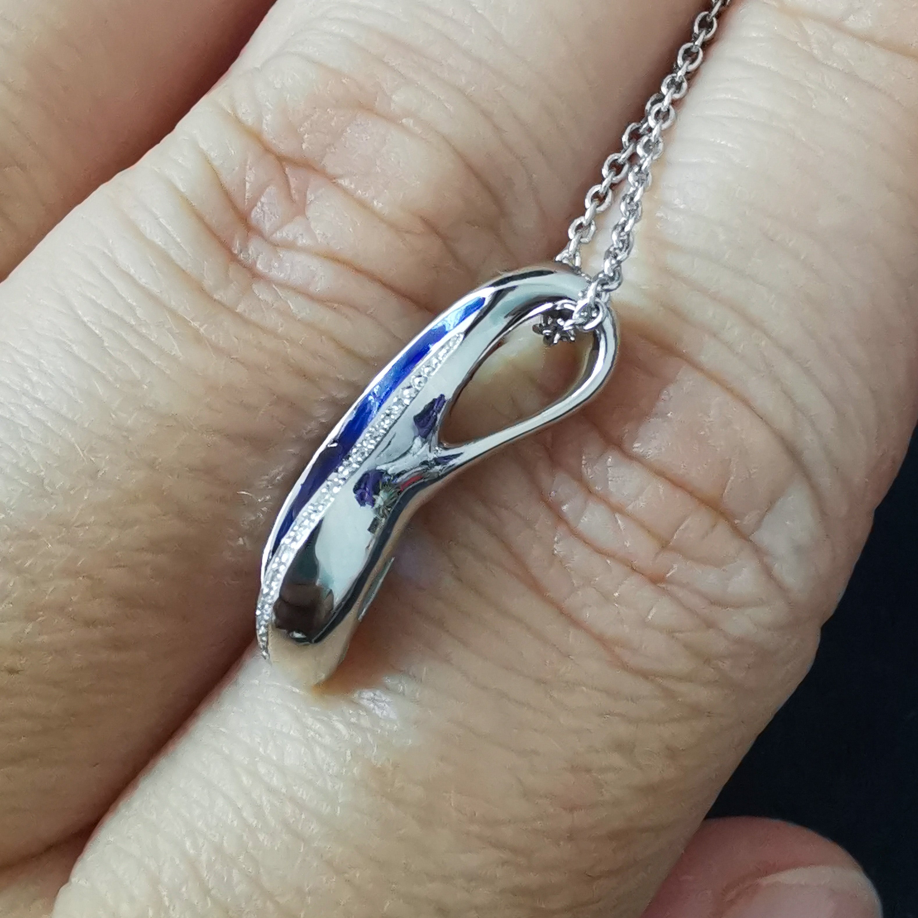 Blue Sapphire, Diamonds, Enamel 18K White Gold Pendant, P 0123-8