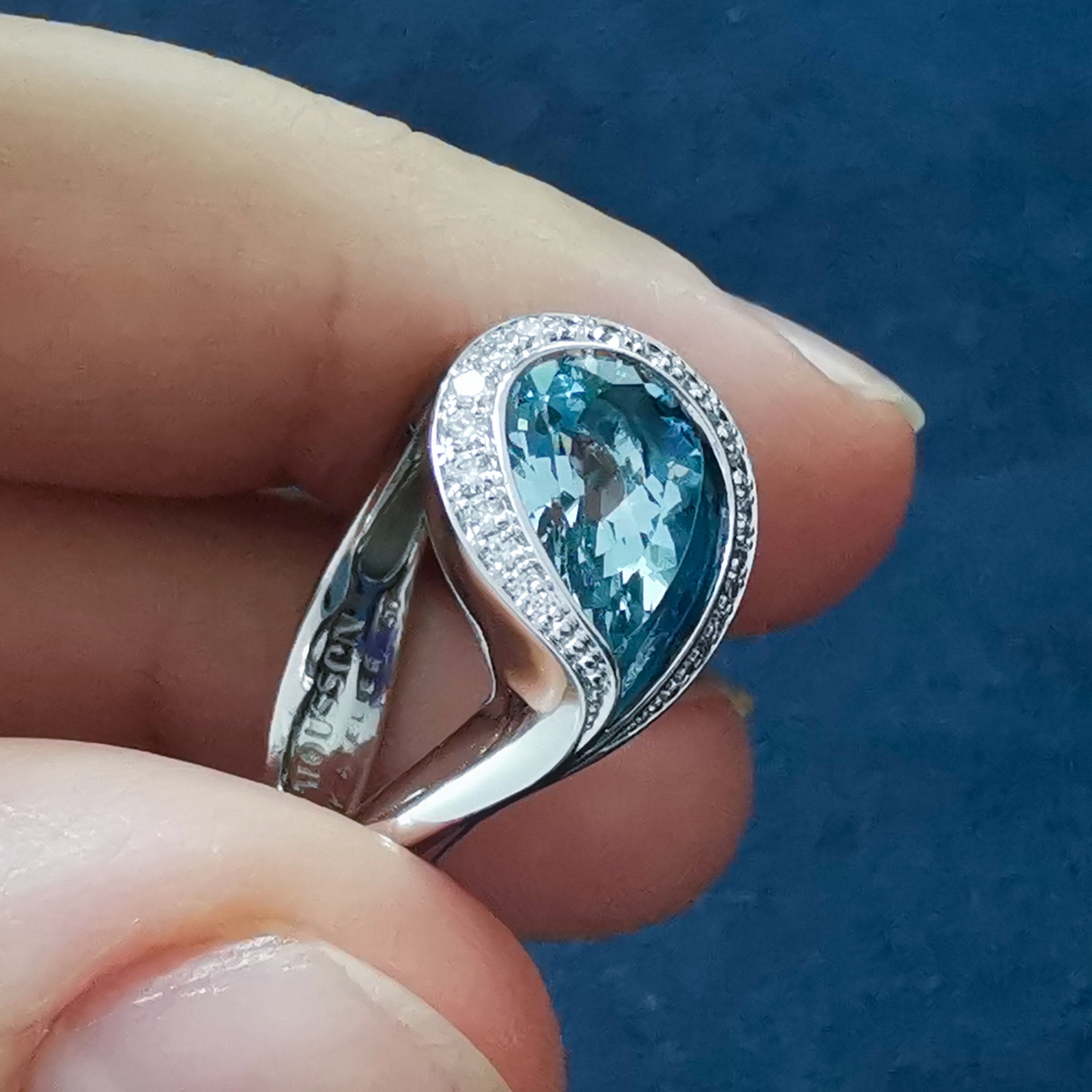 Enamel, Aquamarine, Diamonds 18K White Gold Ring, R 0123-4