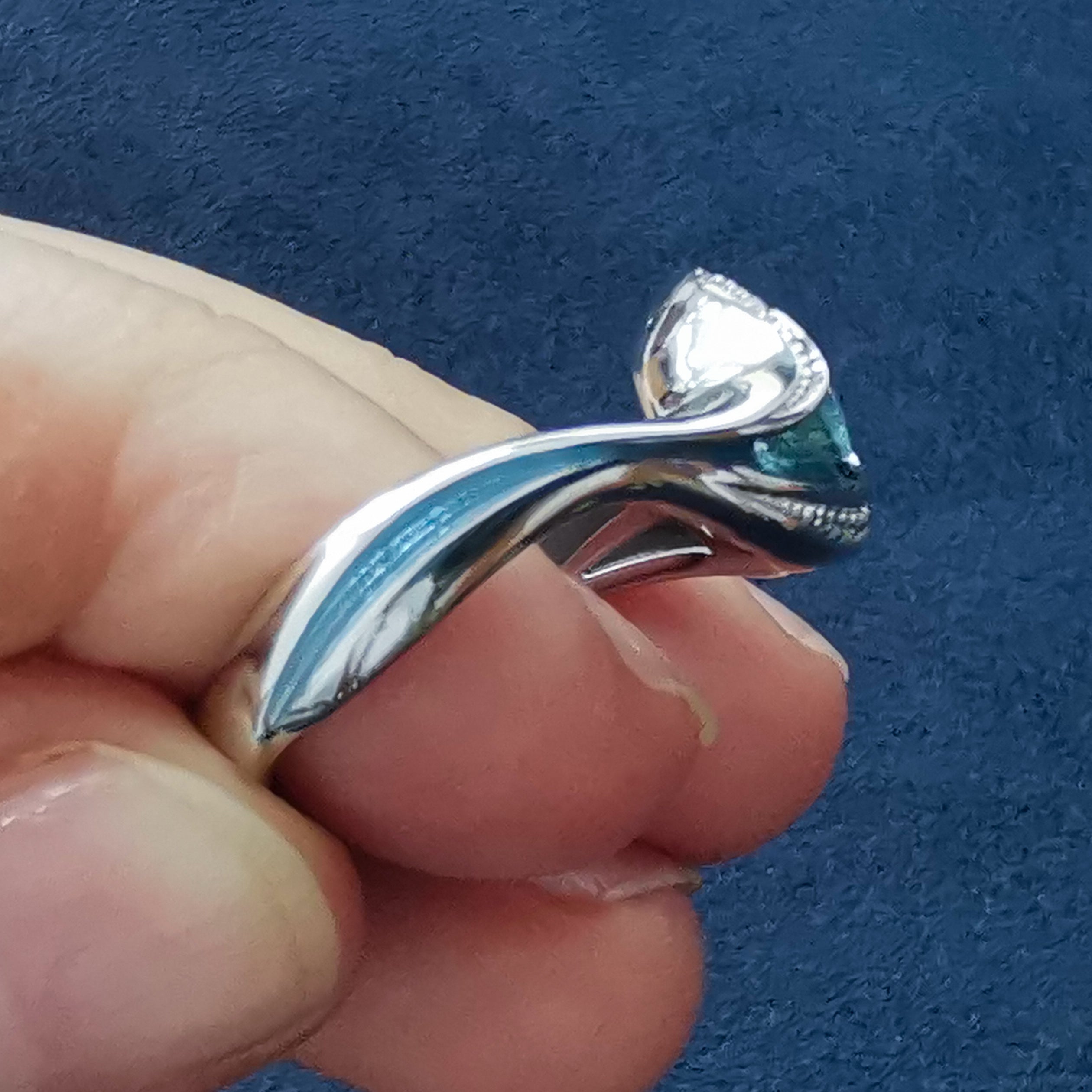 Enamel, Aquamarine, Diamonds 18K White Gold Ring, R 0123-4