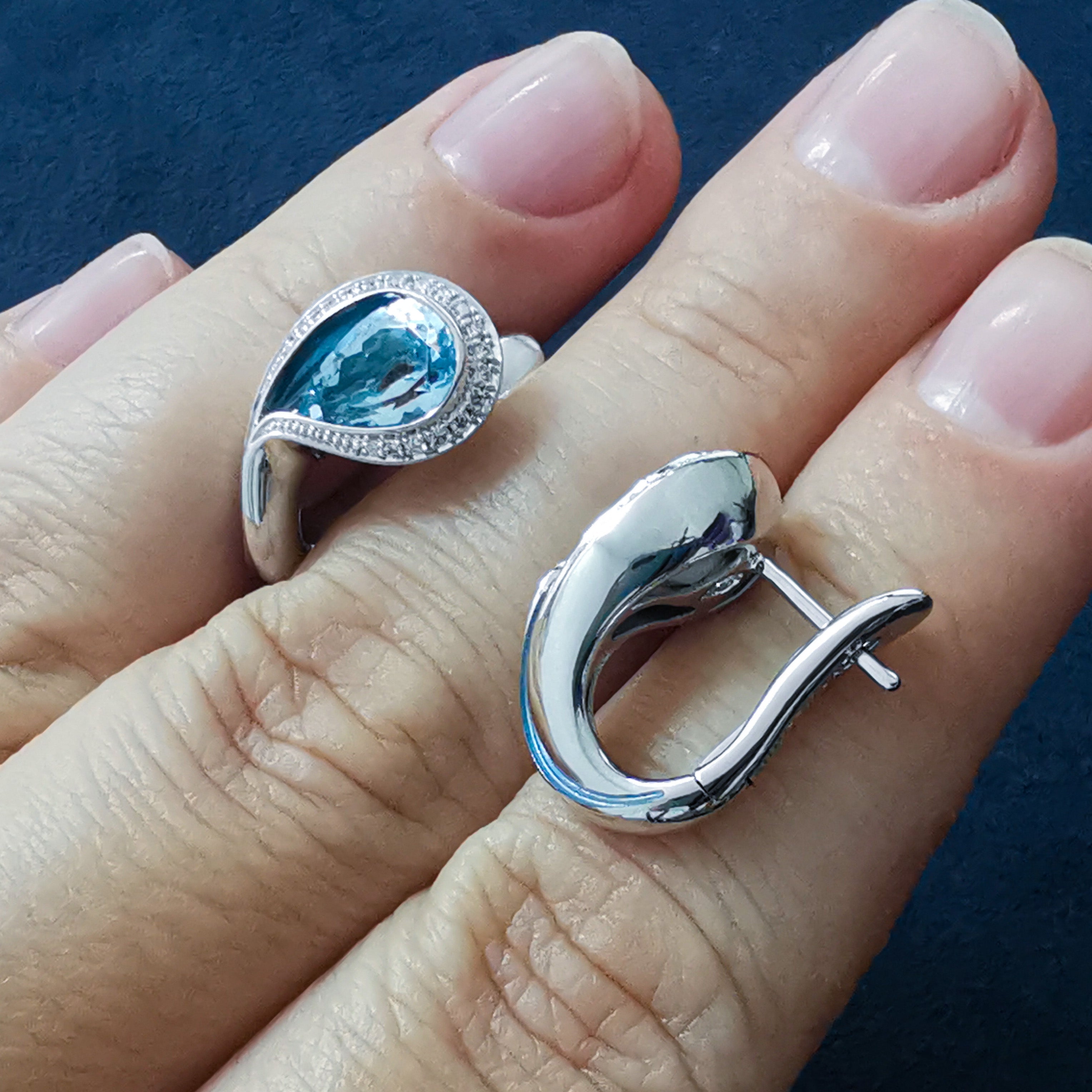 Enamel, Aquamarine, Diamonds 18K White Gold Earrings, E 0123-40