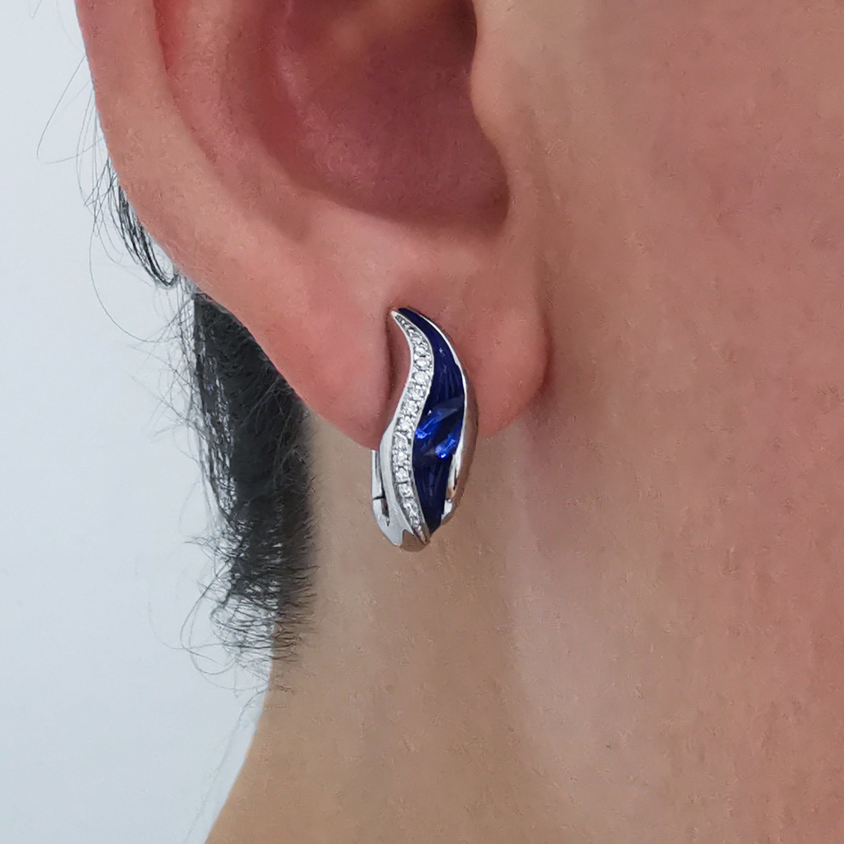 Enamel, Sapphire, Diamonds 18K White Gold Earrings, E 0123-80