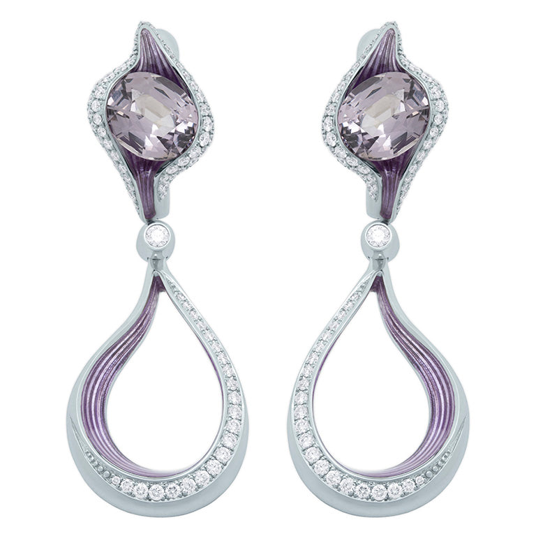 Enamel, Spinel, Diamonds 18K White Gold Earrings, E 0123-03