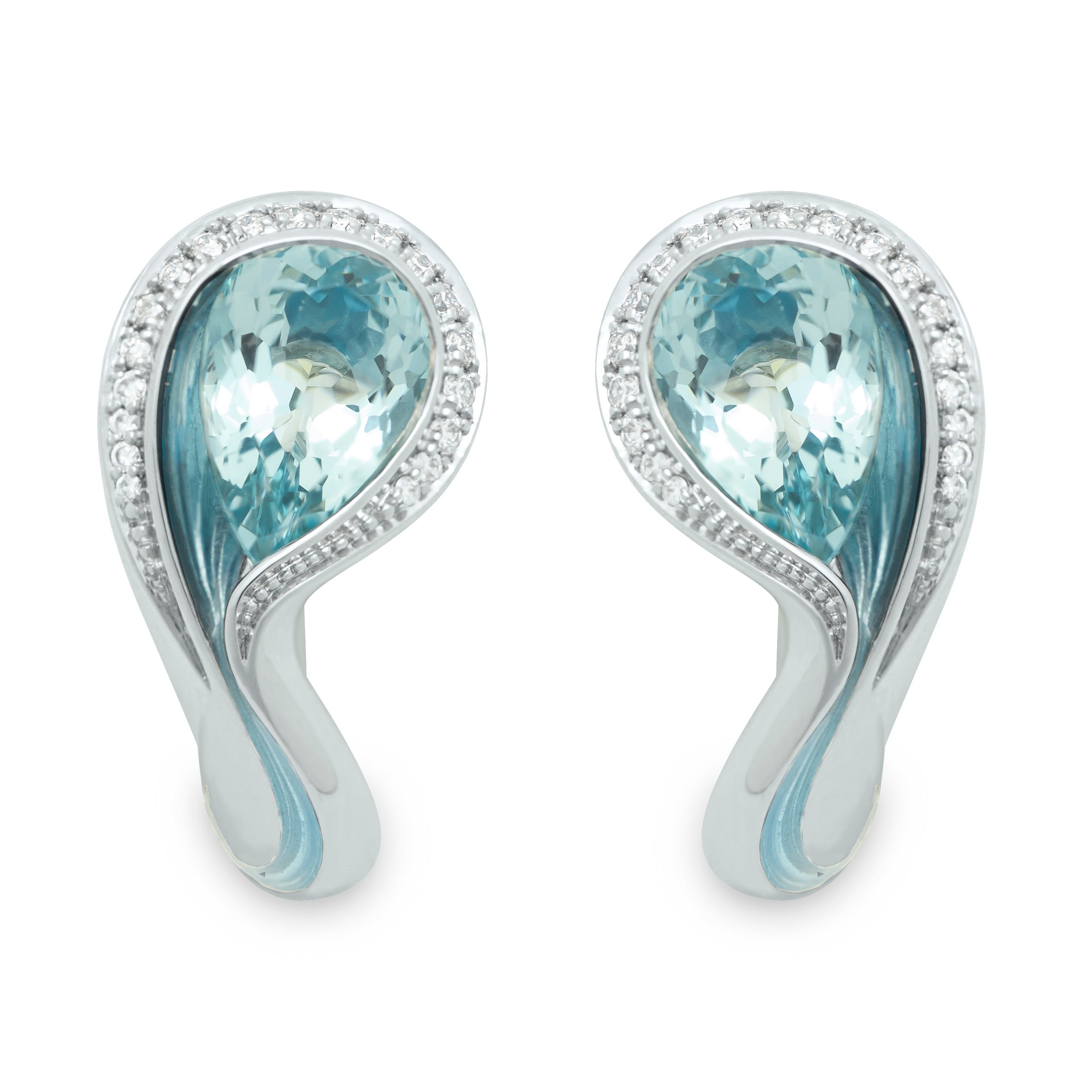 Enamel, Aquamarine, Diamonds 18K White Gold Earrings, E 0123-40