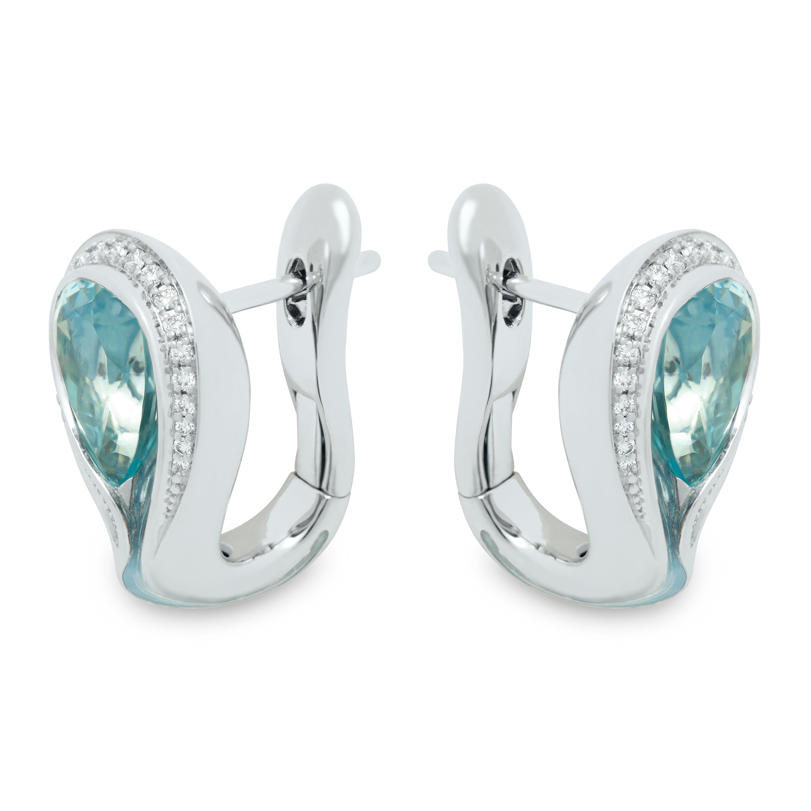 Enamel, Aquamarine, Diamonds 18K White Gold Earrings, E 0123-40