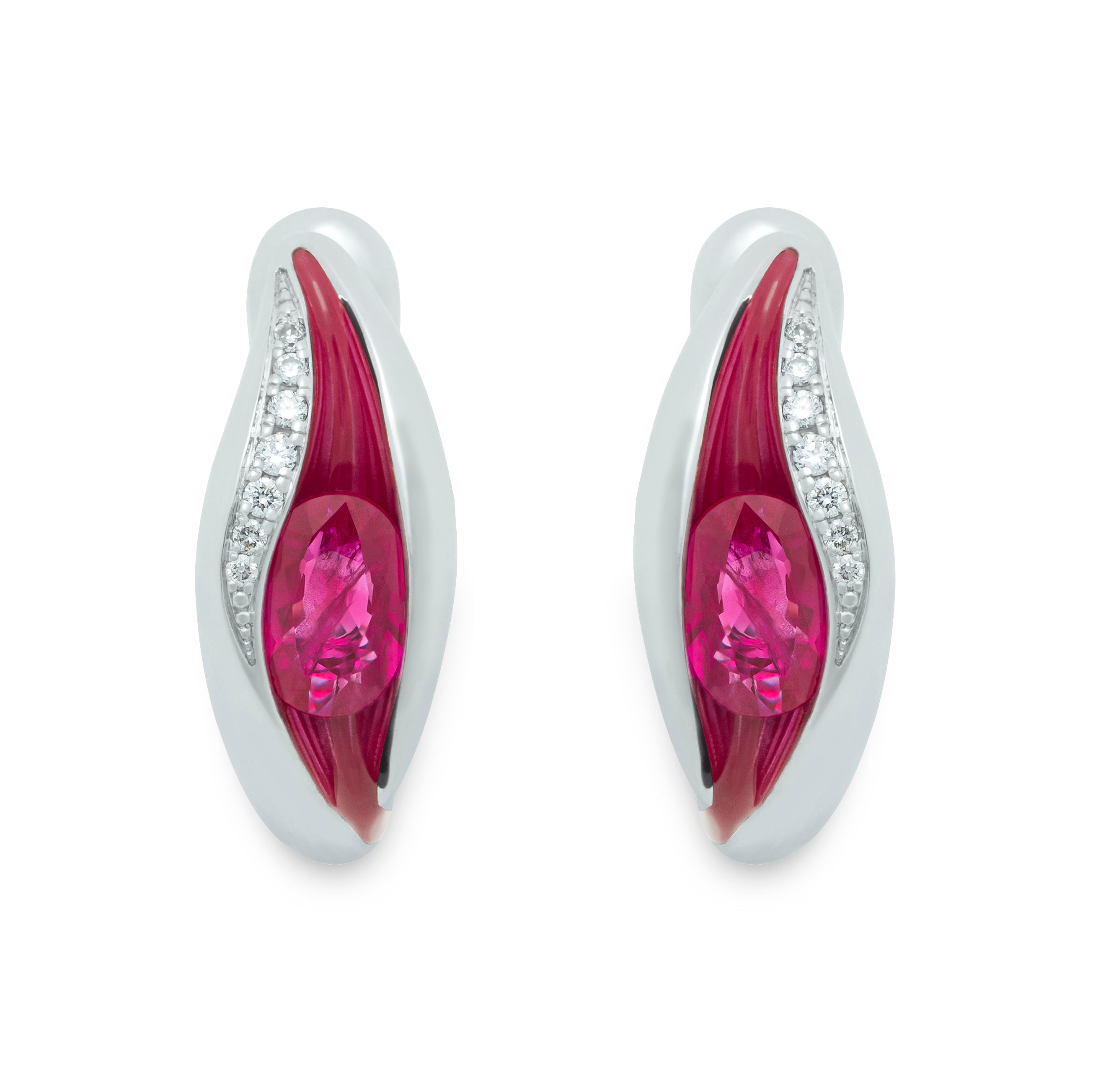 Enamel, Ruby, Diamonds 18K White Gold Earrings, E 0123-60