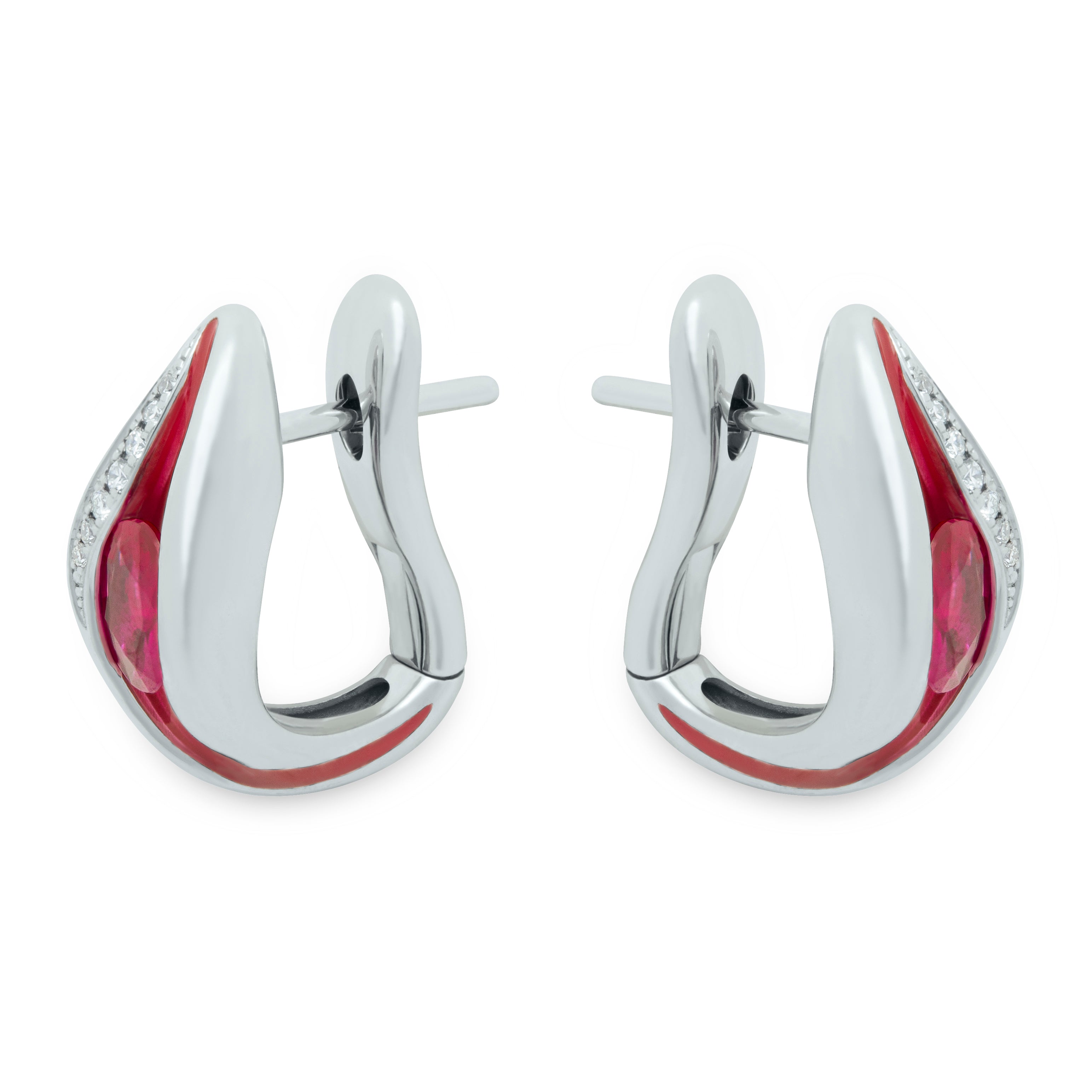 Enamel, Ruby, Diamonds 18K White Gold Earrings, E 0123-60