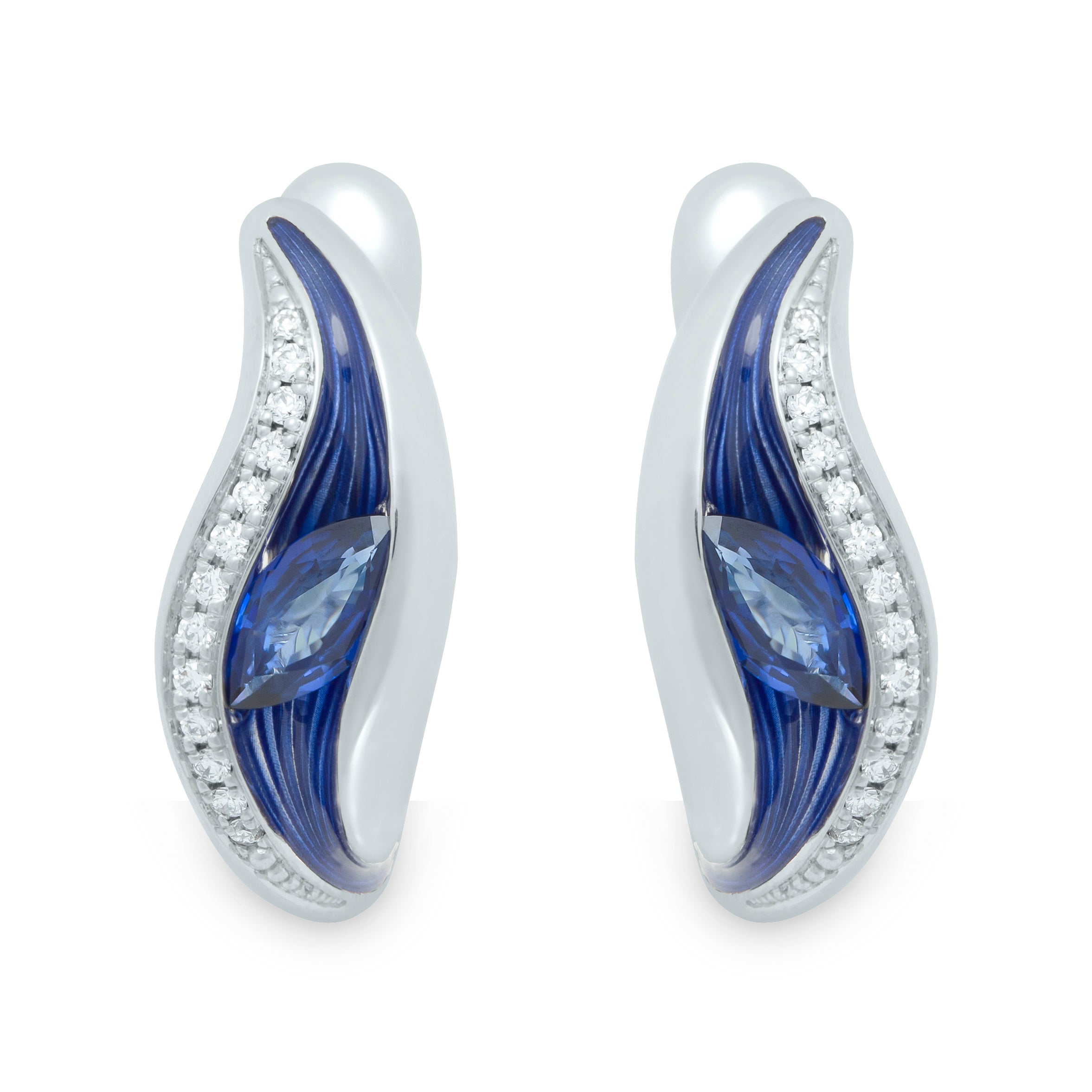 Enamel, Sapphire, Diamonds 18K White Gold Earrings, E 0123-80