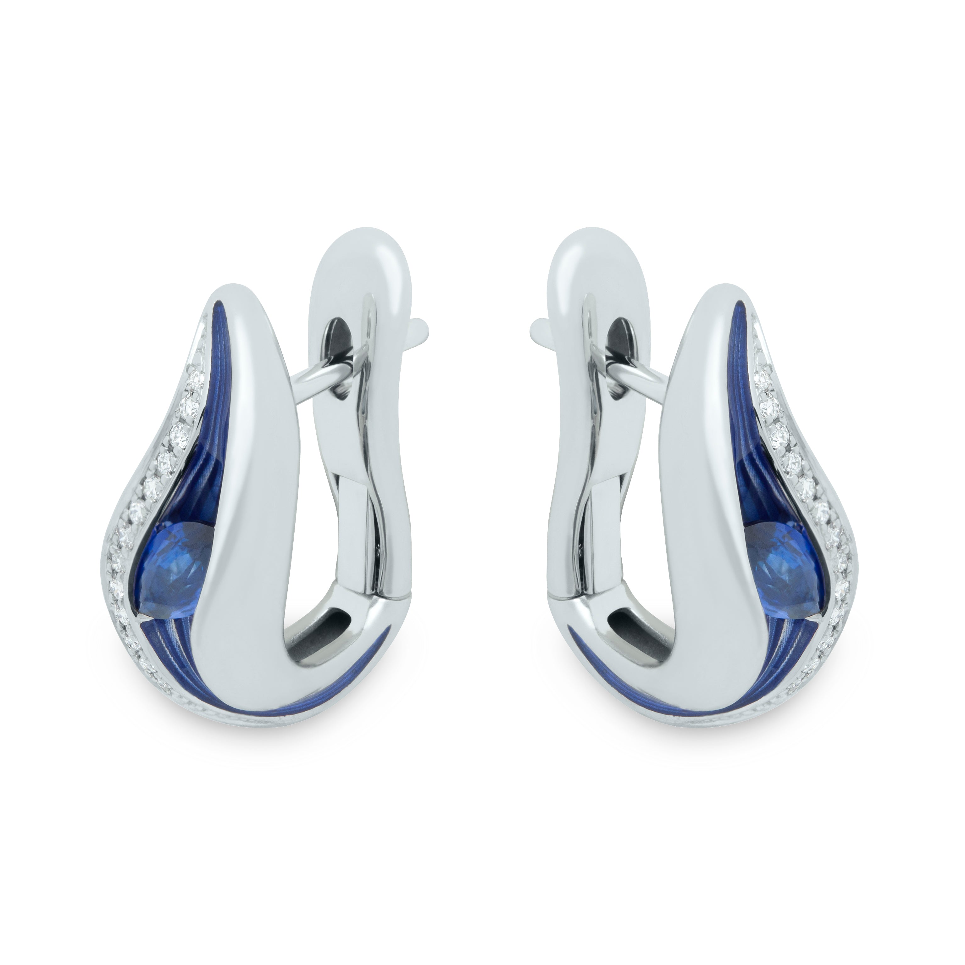 Enamel, Sapphire, Diamonds 18K White Gold Earrings, E 0123-80