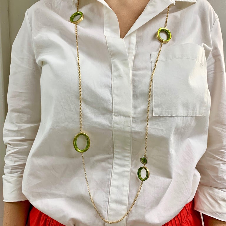 Enamel, Peridot, Diamonds 18K Yellow Gold Necklace (Sotuar), N 0178-10
