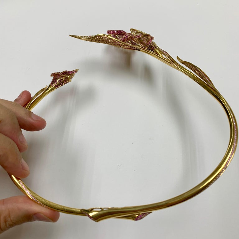 Enamel, Pink Sapphires, Diamonds 18K Yellow Gold Necklace, N 0275-7