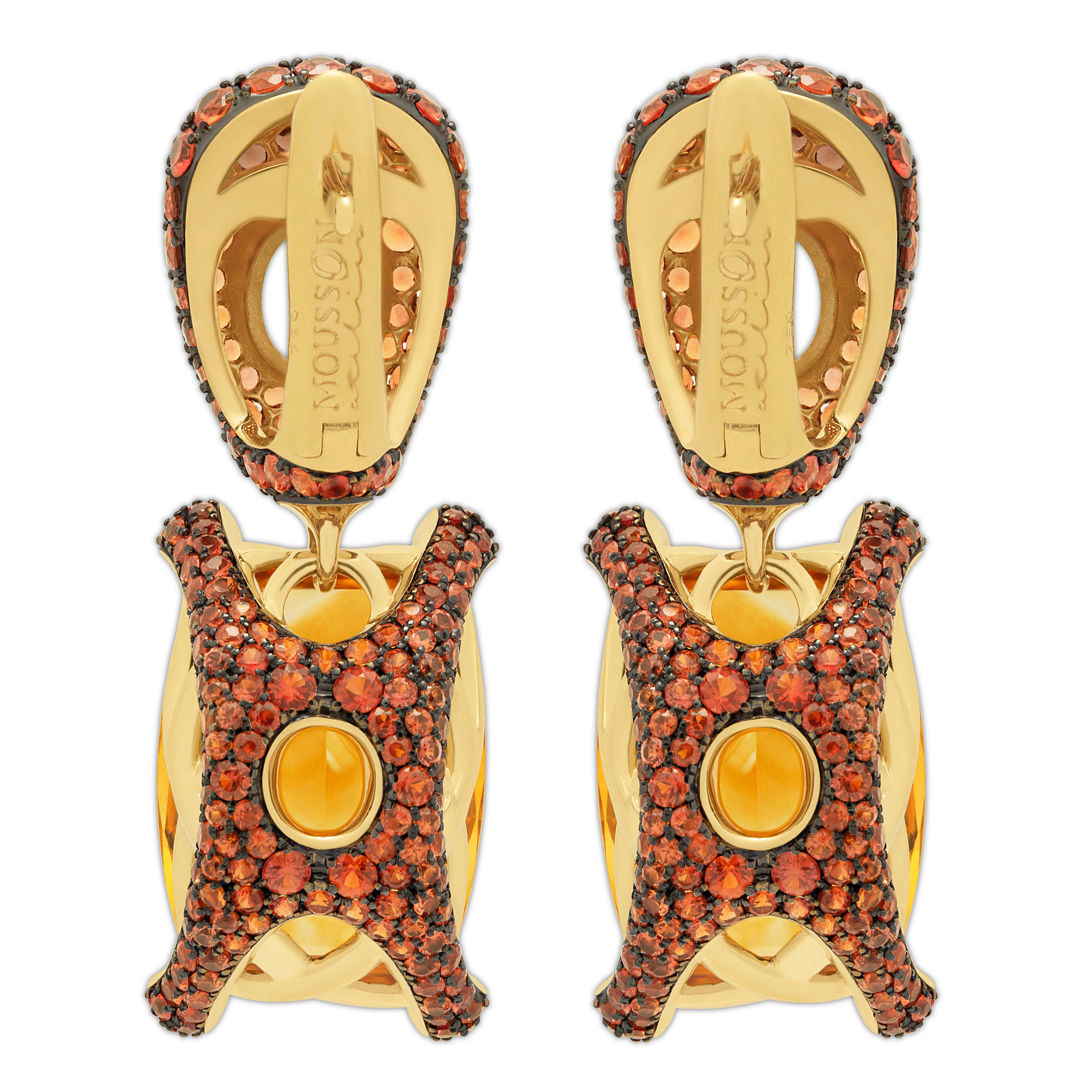 Citrines, Orange Sapphires 18K Yellow Gold Earrings, E 0049-1