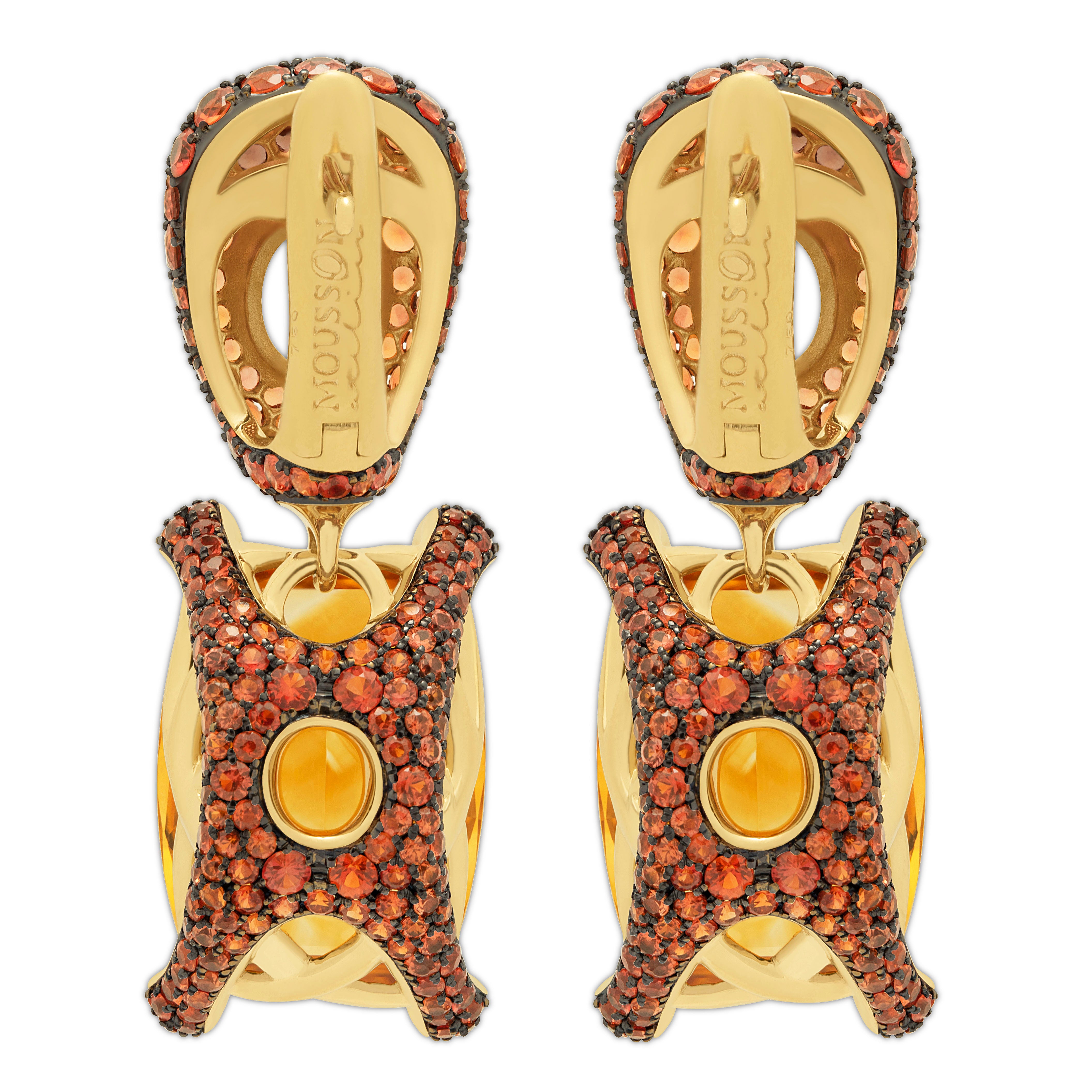 E 0049-1, 18K Yellow Gold, Citrine, Orange Sapphire Earrings