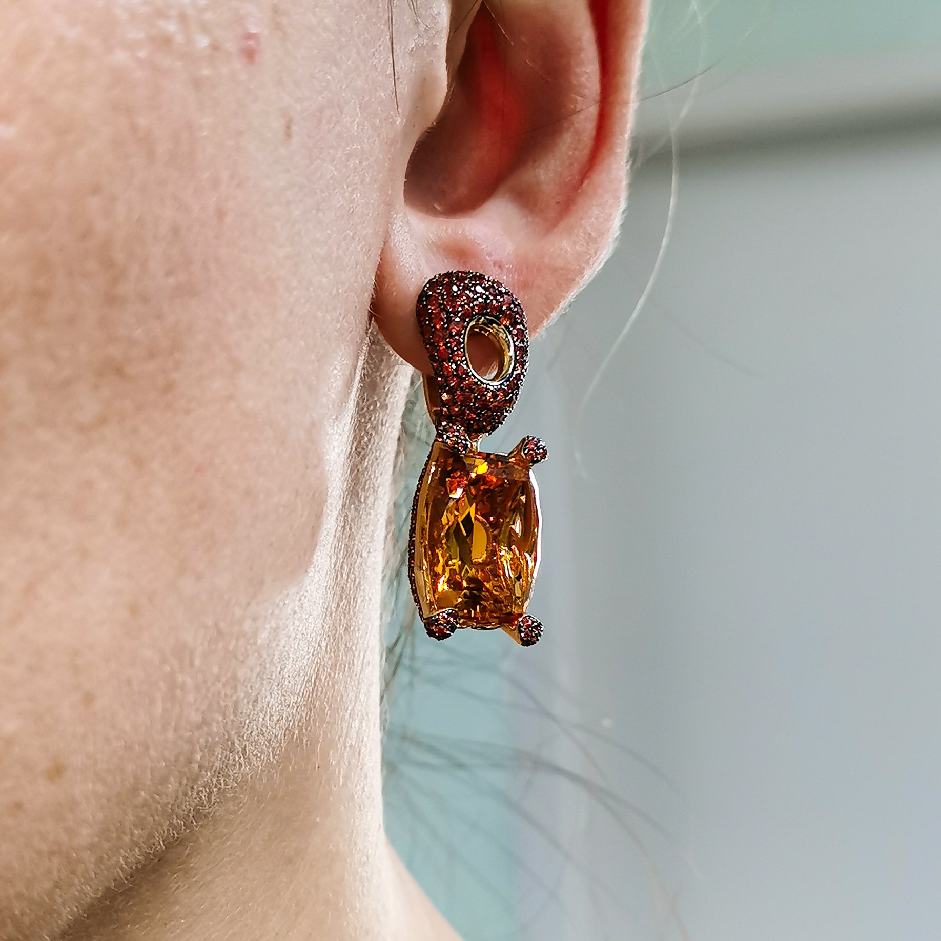 Citrines, Orange Sapphires 18K Yellow Gold Earrings, E 0049-1