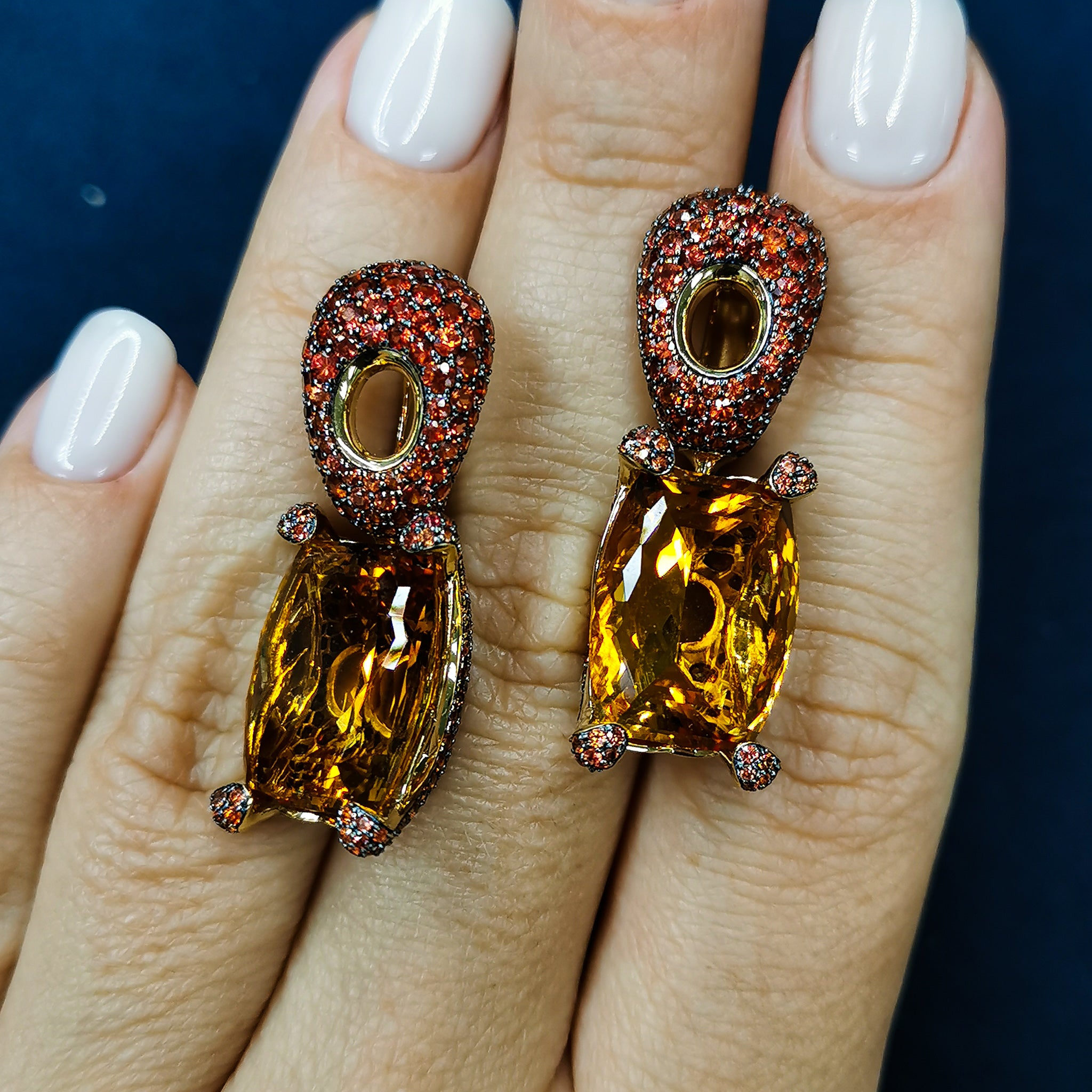 Citrines, Orange Sapphires 18K Yellow Gold Earrings, E 0049-1