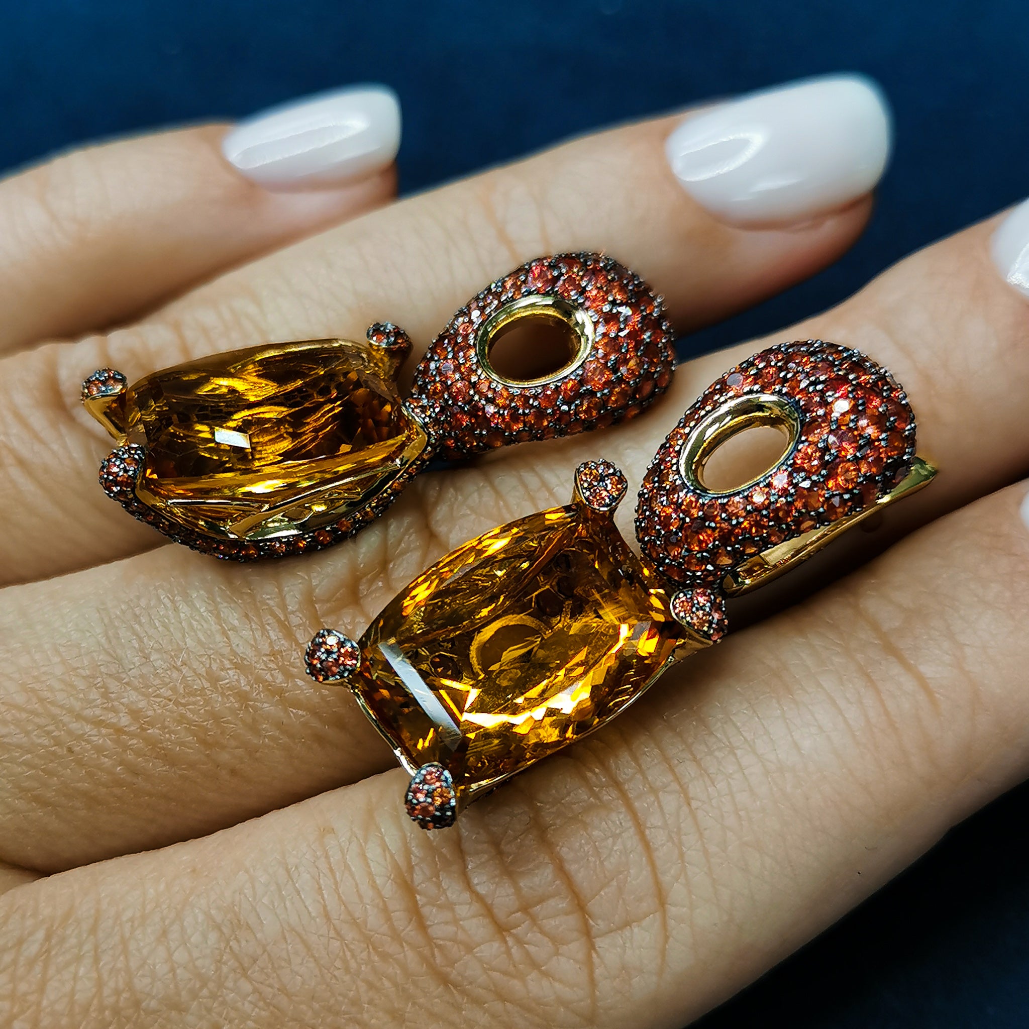 Citrines, Orange Sapphires 18K Yellow Gold Earrings, E 0049-1