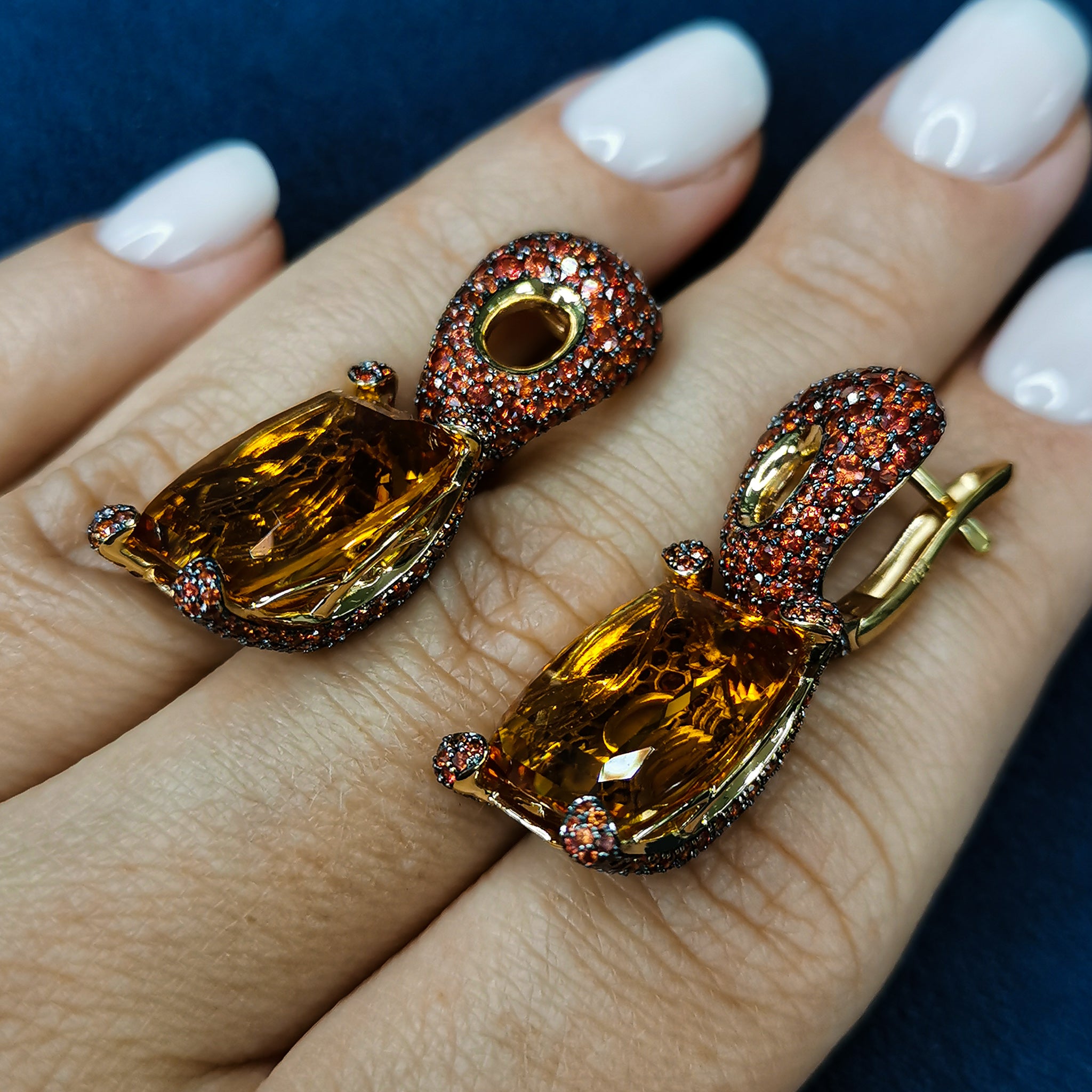 Citrines, Orange Sapphires 18K Yellow Gold Earrings, E 0049-1