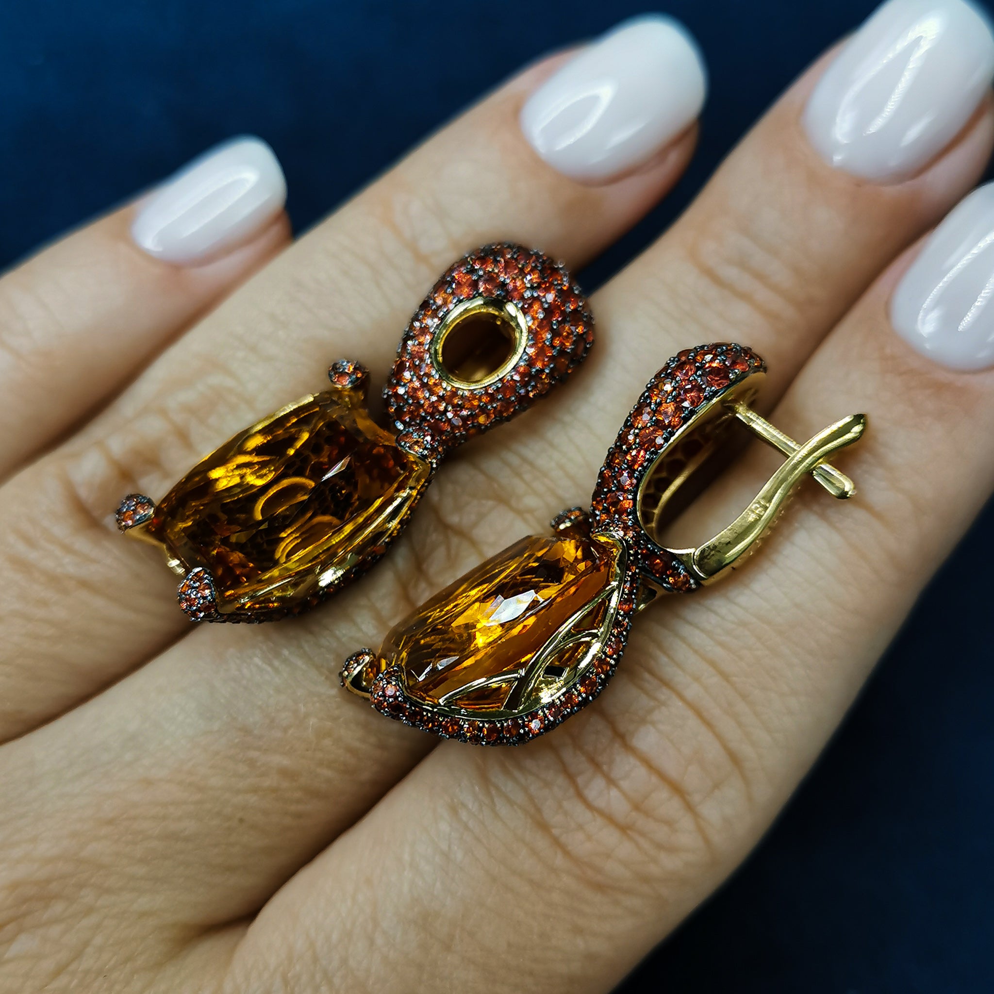 Citrines, Orange Sapphires 18K Yellow Gold Earrings, E 0049-1