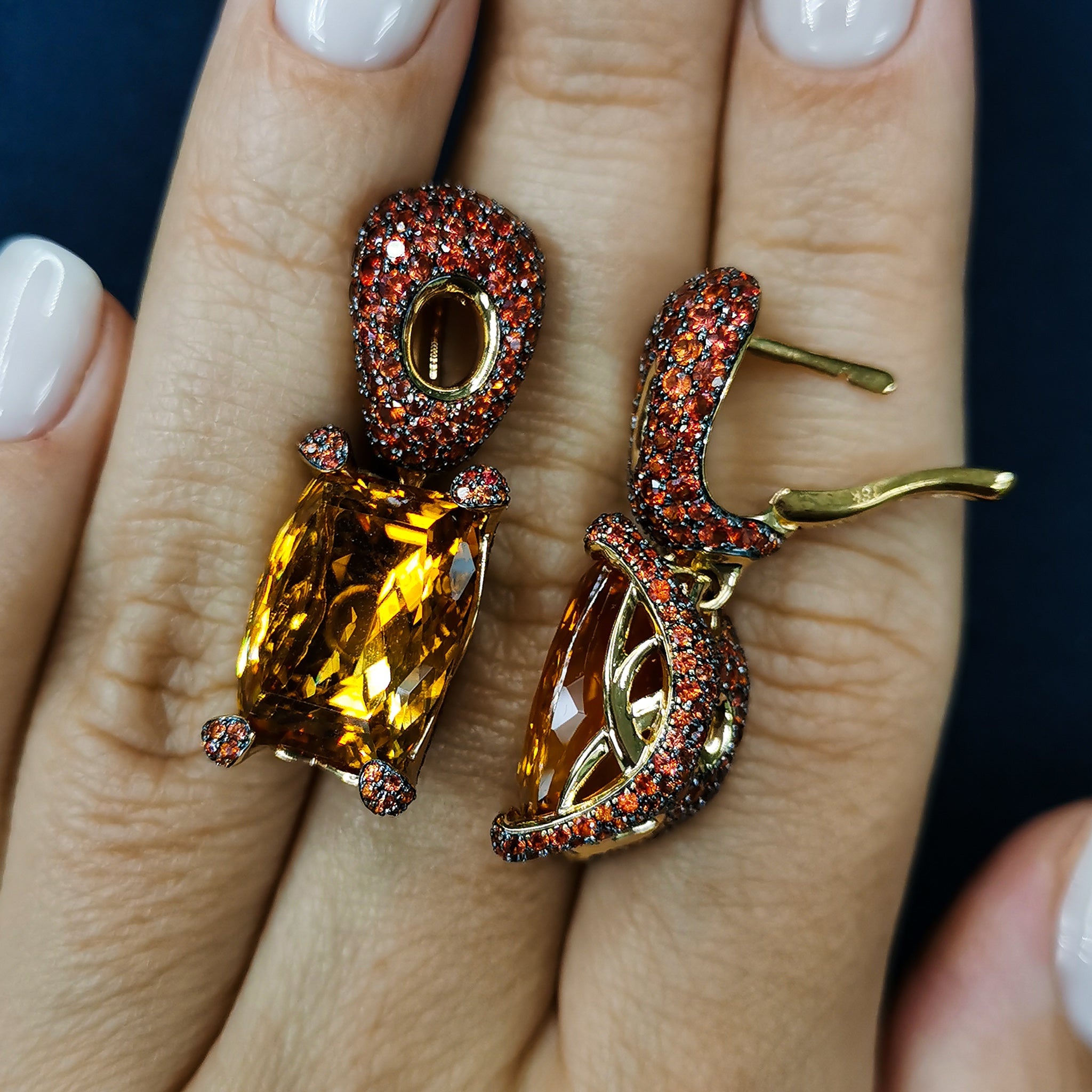 Citrines, Orange Sapphires 18K Yellow Gold Earrings, E 0049-1