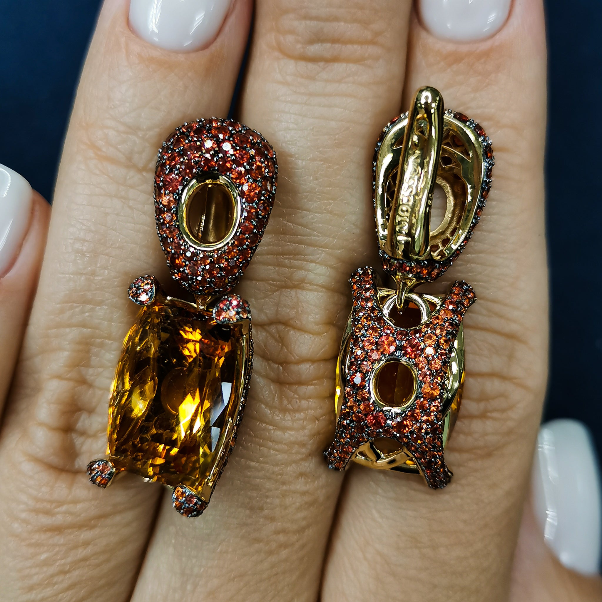 Citrines, Orange Sapphires 18K Yellow Gold Earrings, E 0049-1