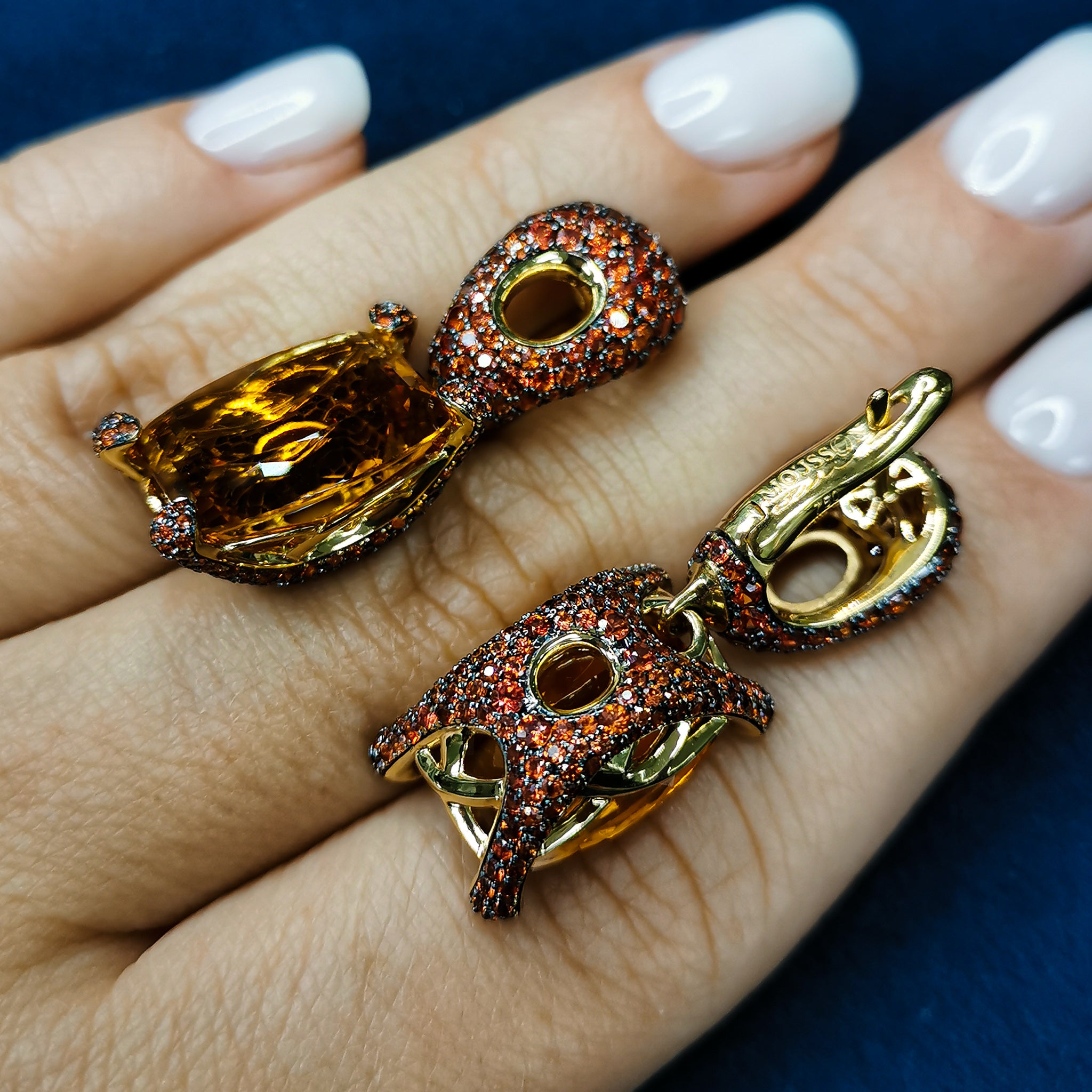 Citrines, Orange Sapphires 18K Yellow Gold Earrings, E 0049-1