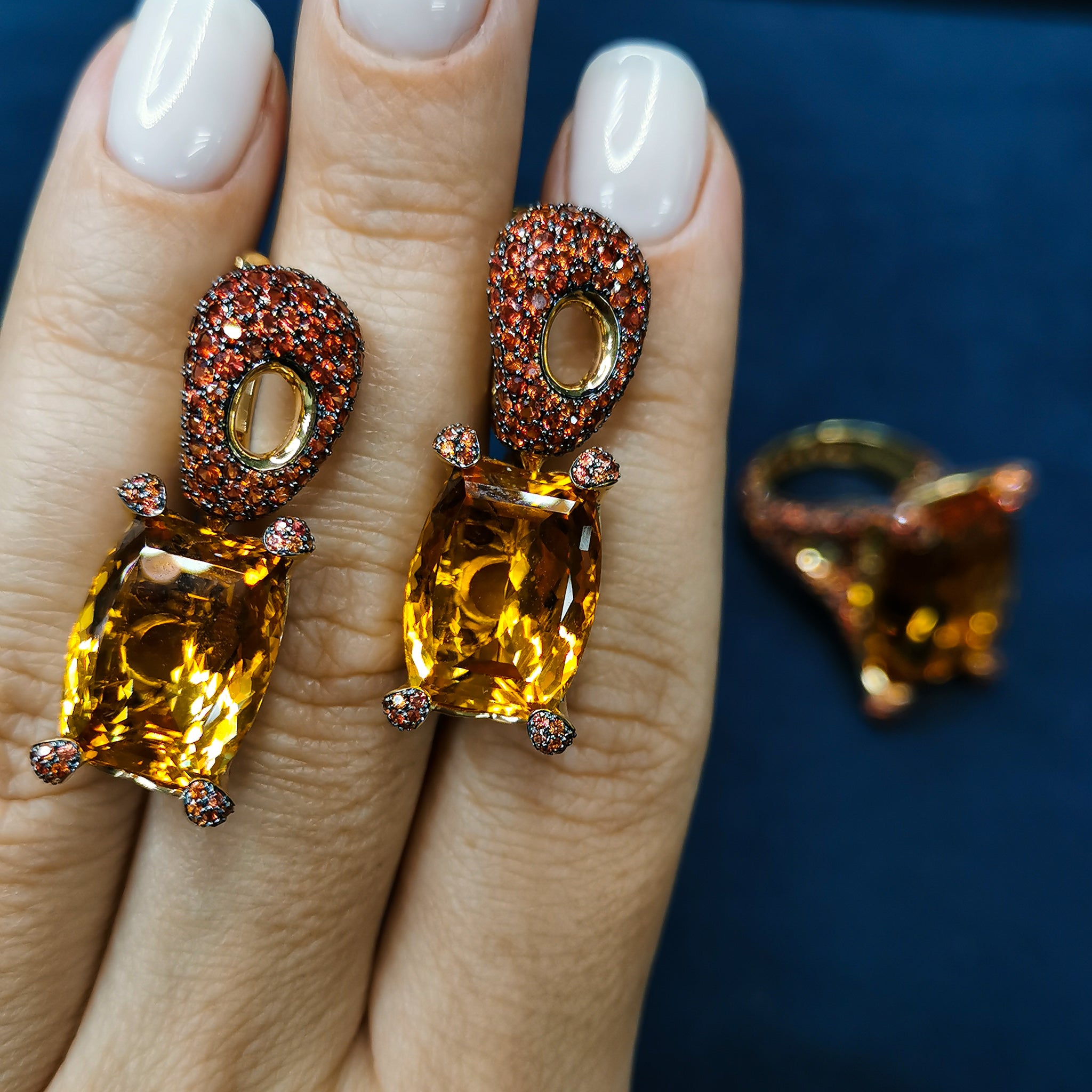 Citrines, Orange Sapphires 18K Yellow Gold Earrings, E 0049-1