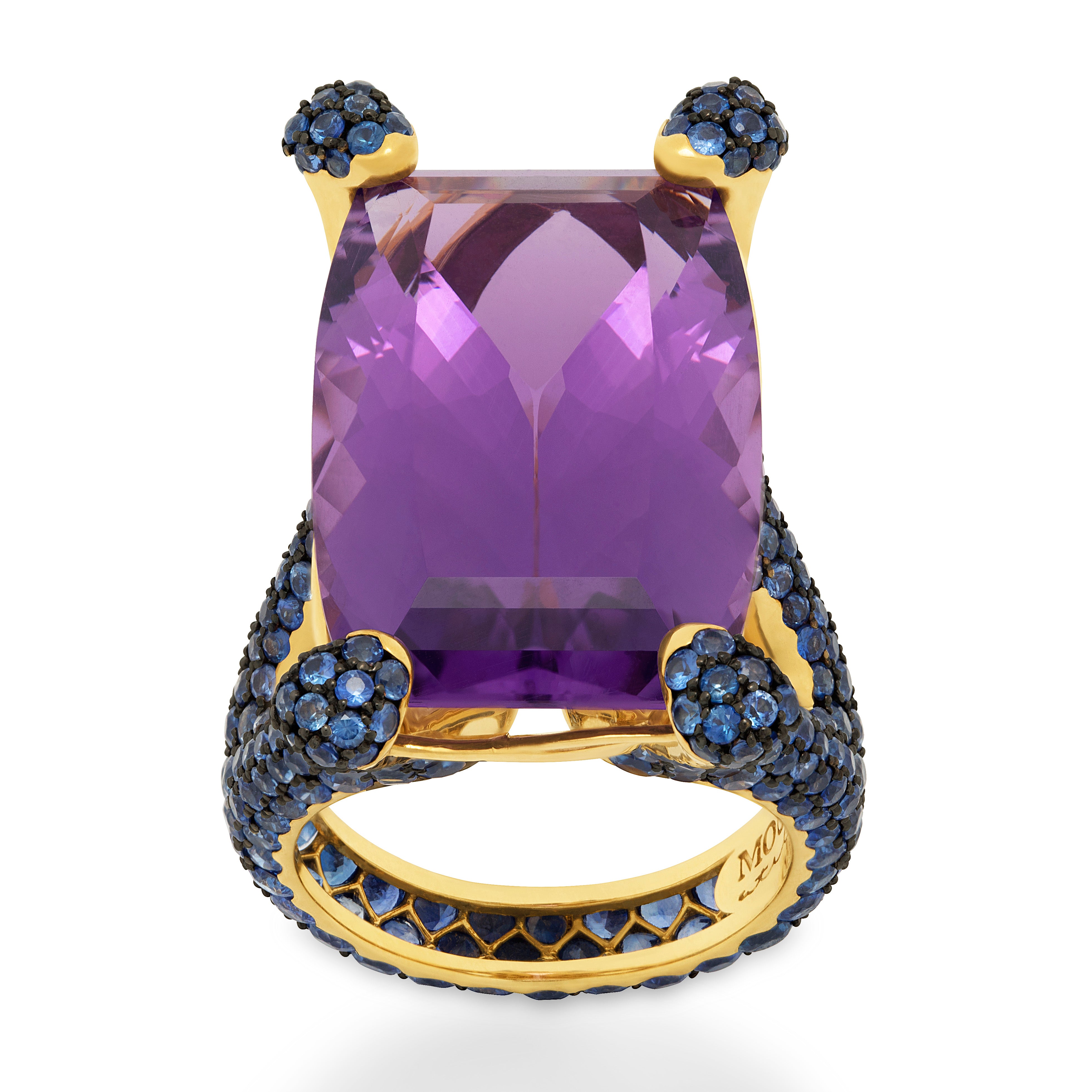 Amethyst, Sapphires 18K Yellow Gold Ring, R 0049-0