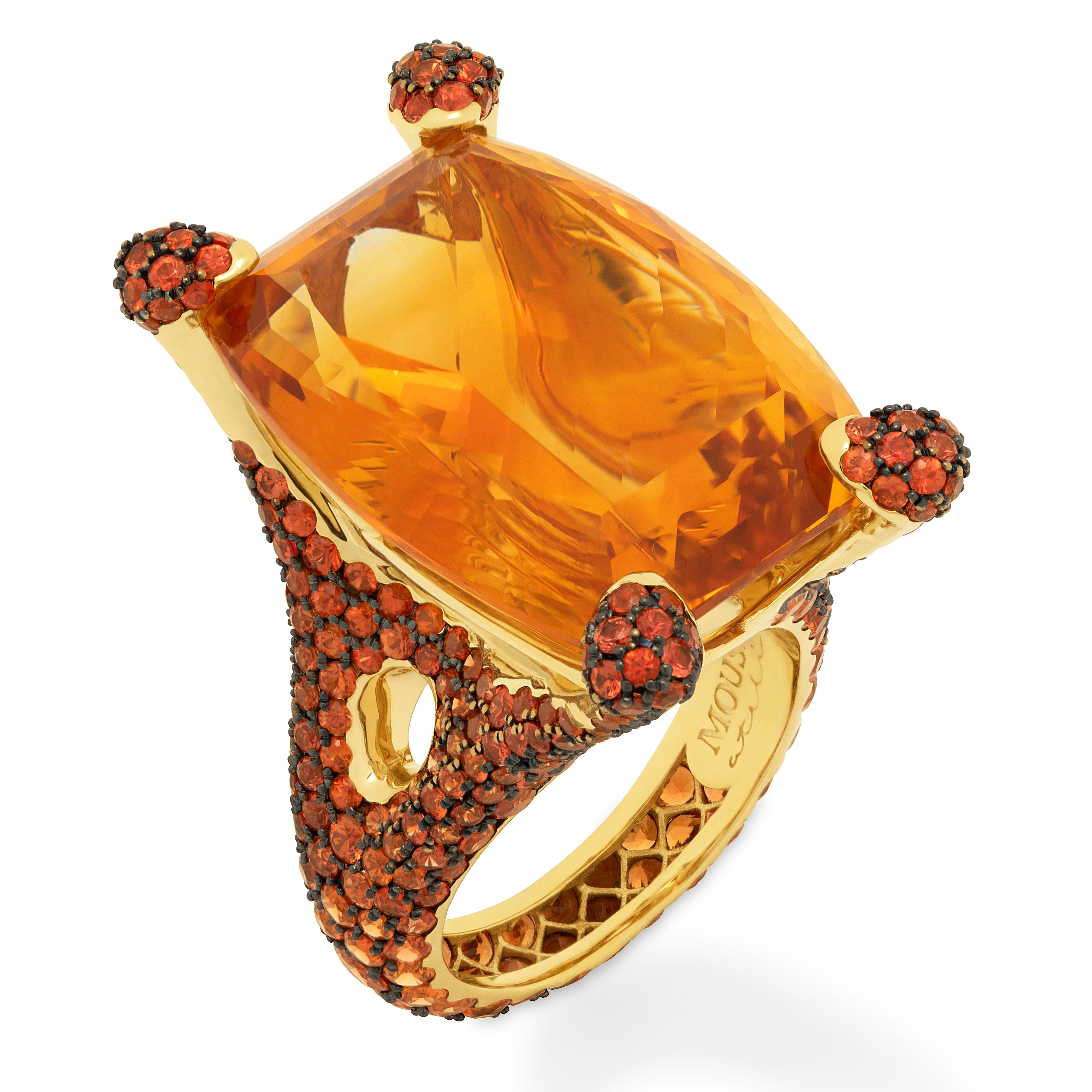 R 0049-0 18K Yellow Gold, Citrine, Orange Sapphire Ring