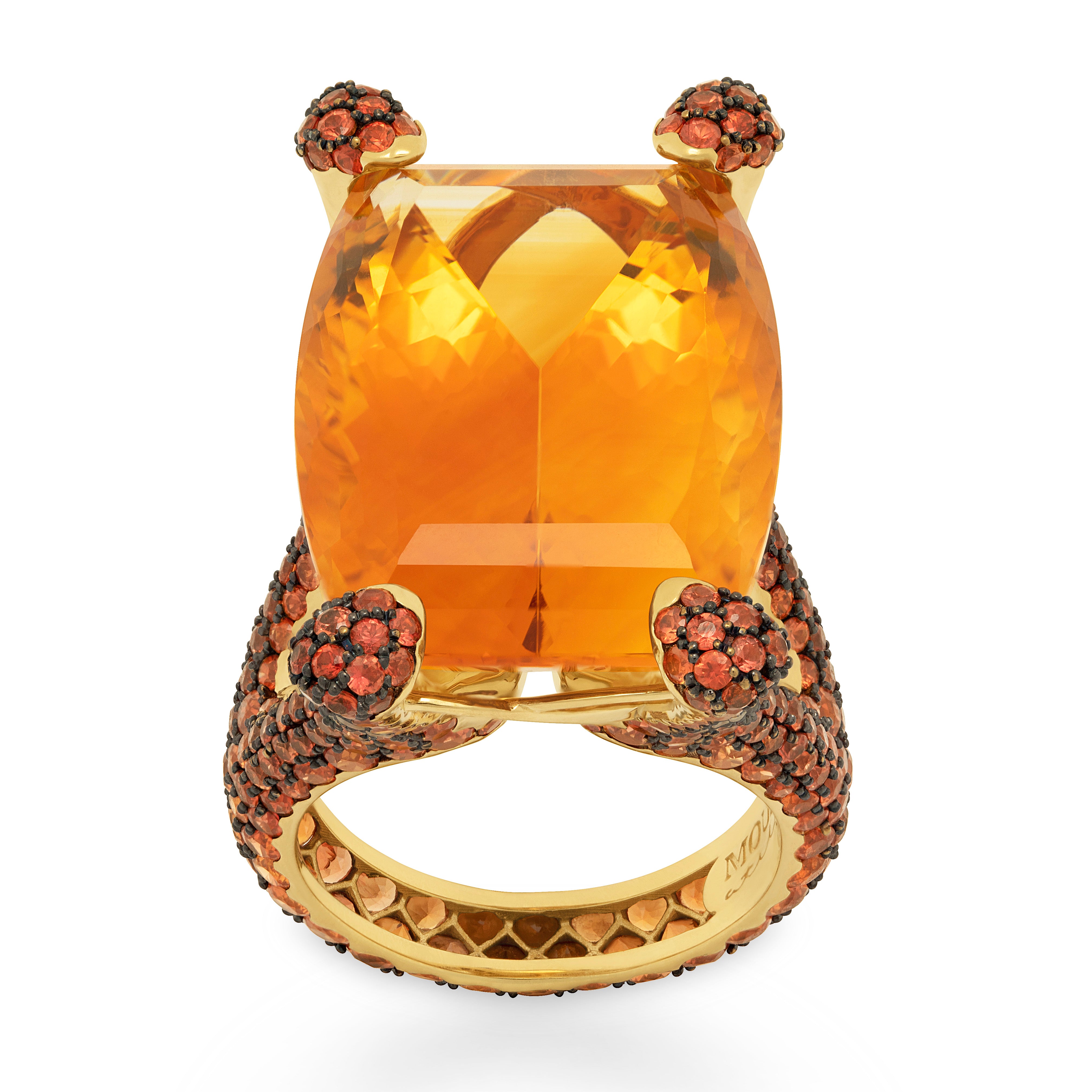 R 0049-0 18K Yellow Gold, Citrine, Orange Sapphire Ring