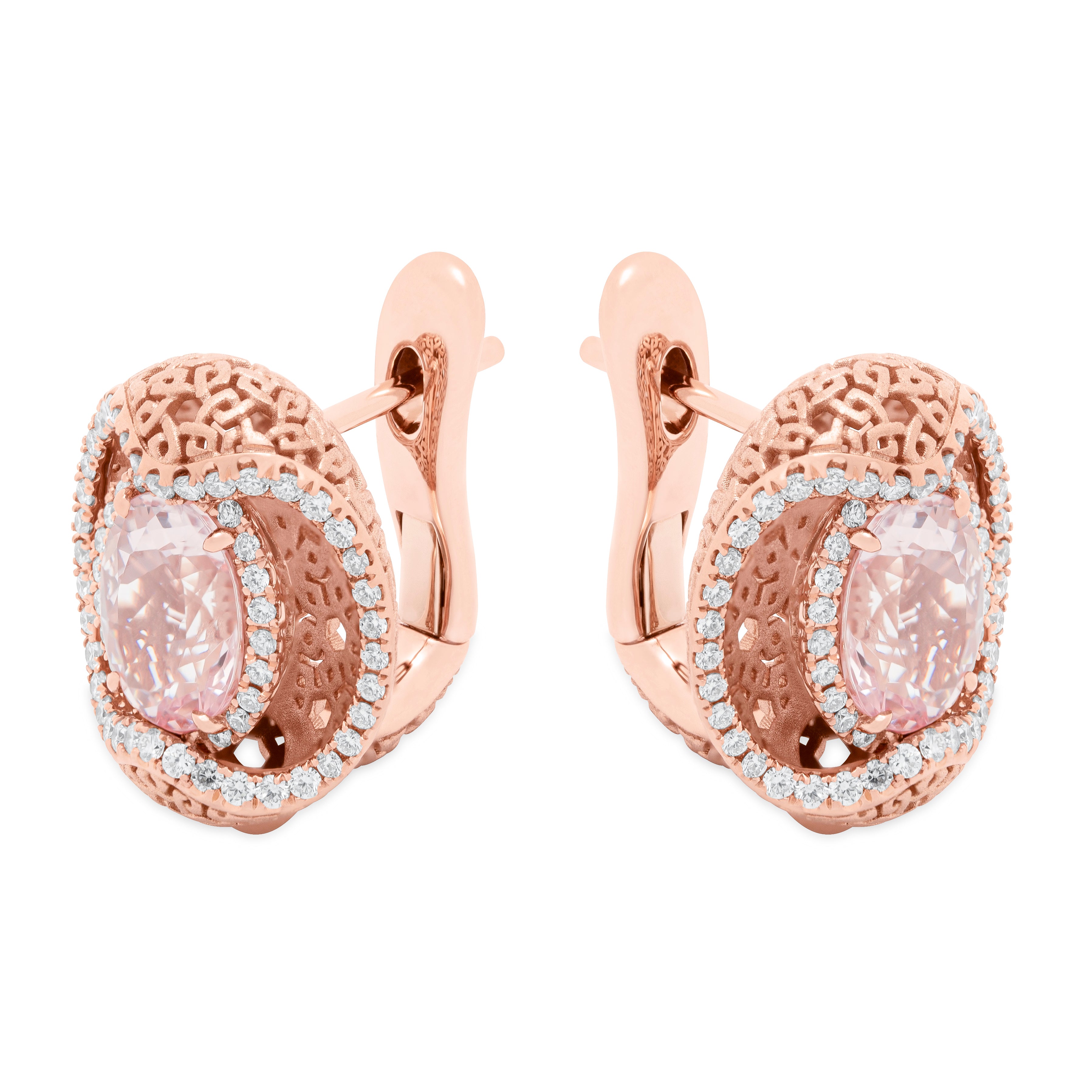 E 0144-11, 18K Rose Gold, Morganite, Diamonds Earrings