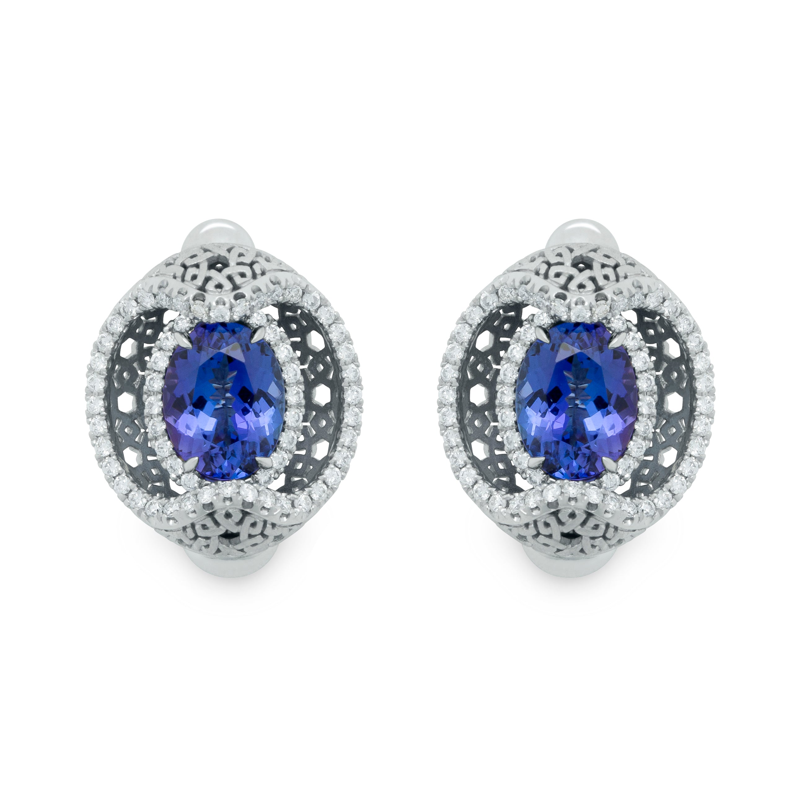 Tanzanite, Diamonds 18K White Gold Earrings,  E 0144-11